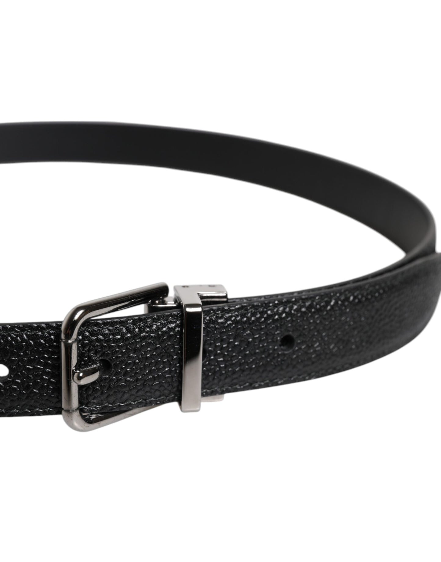 Dolce & Gabbana leren herengordel met zilveren gesp, zwart, met textuur.