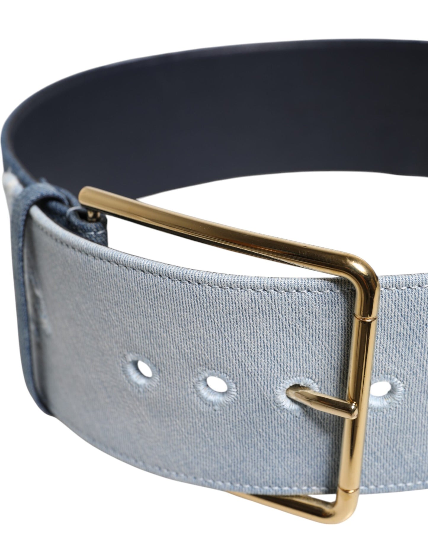 Dolce & Gabbana Blauwe, tweekleurige denim riem met gouden metalen gesp