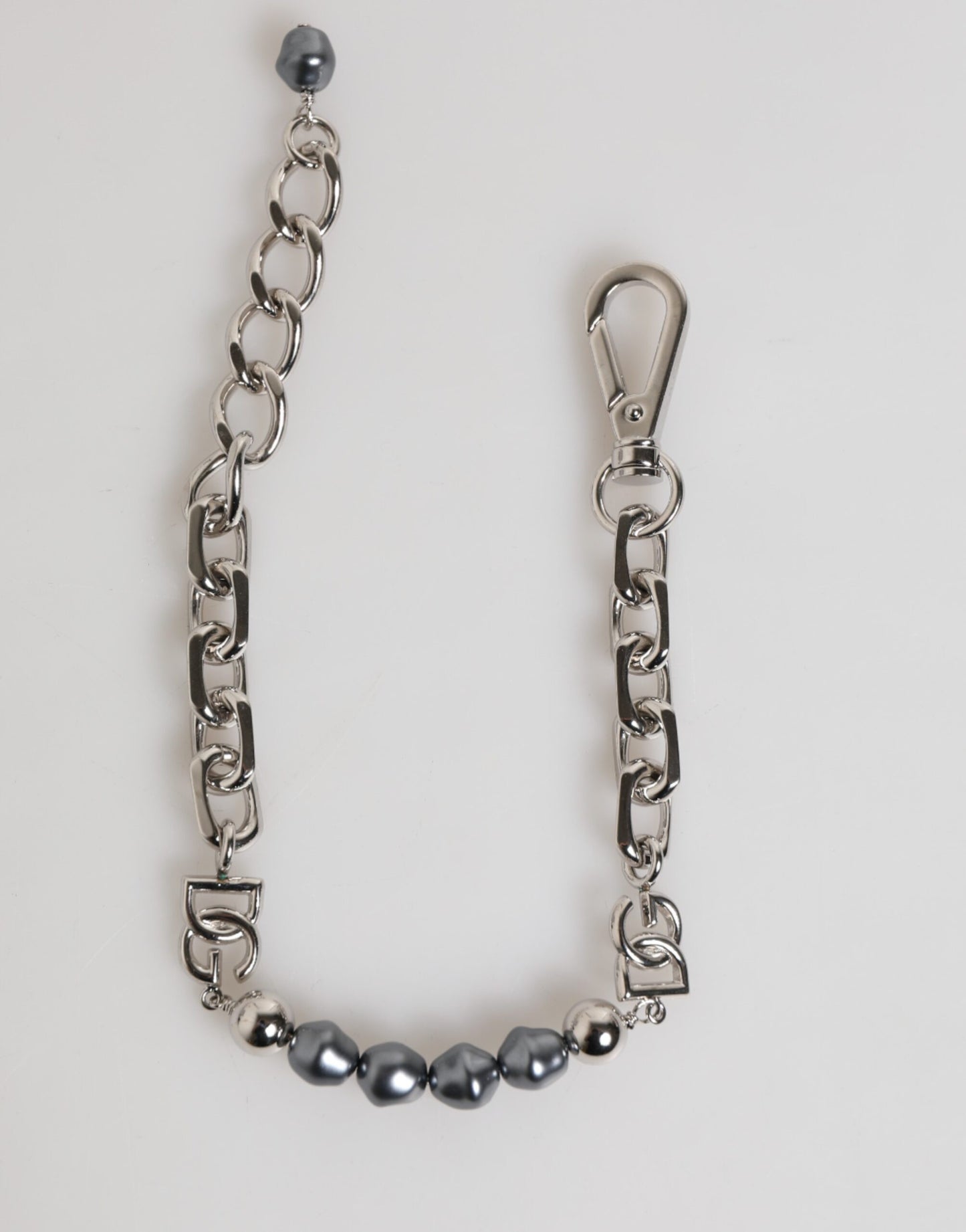 Dolce & Gabbana Zilveren Ketting Karabijnsluiting Logo Grijze Parels Armband