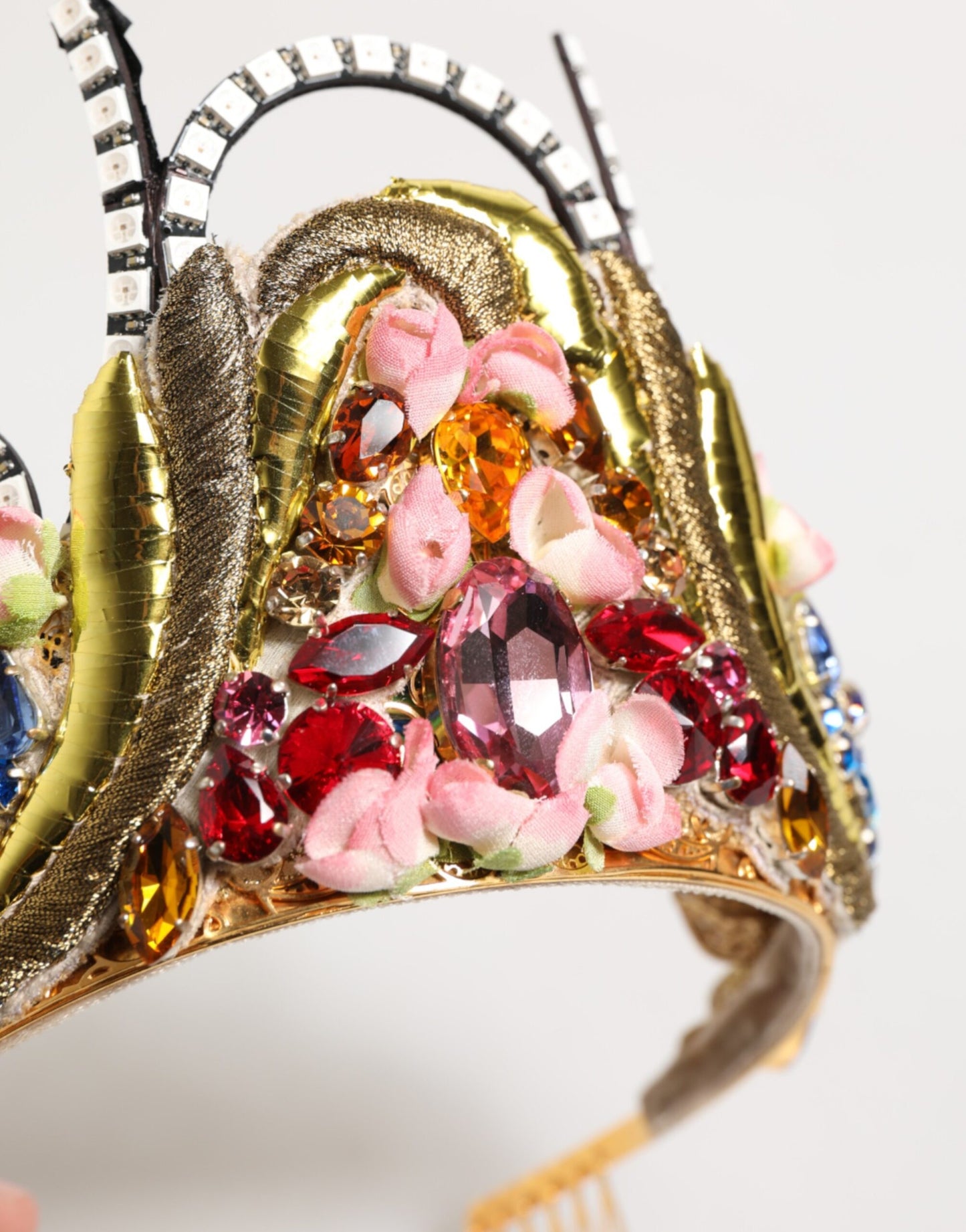 Dolce & Gabbana gouden koperen hoofdband met kristallen versieringen, kroon, diadeem, tiara