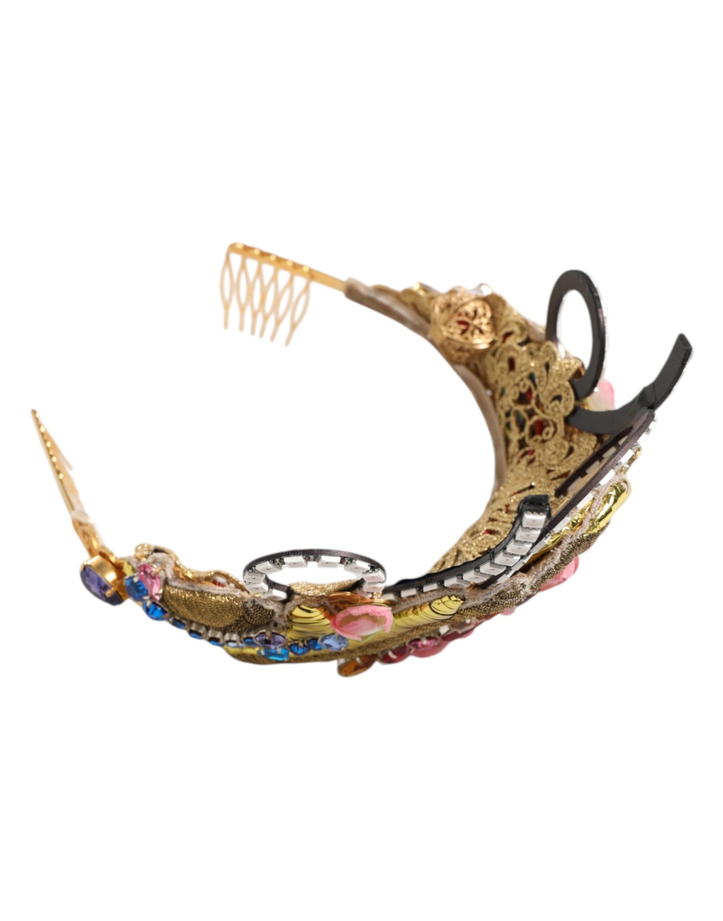 Dolce & Gabbana gouden koperen hoofdband met kristallen versieringen, kroon, diadeem, tiara