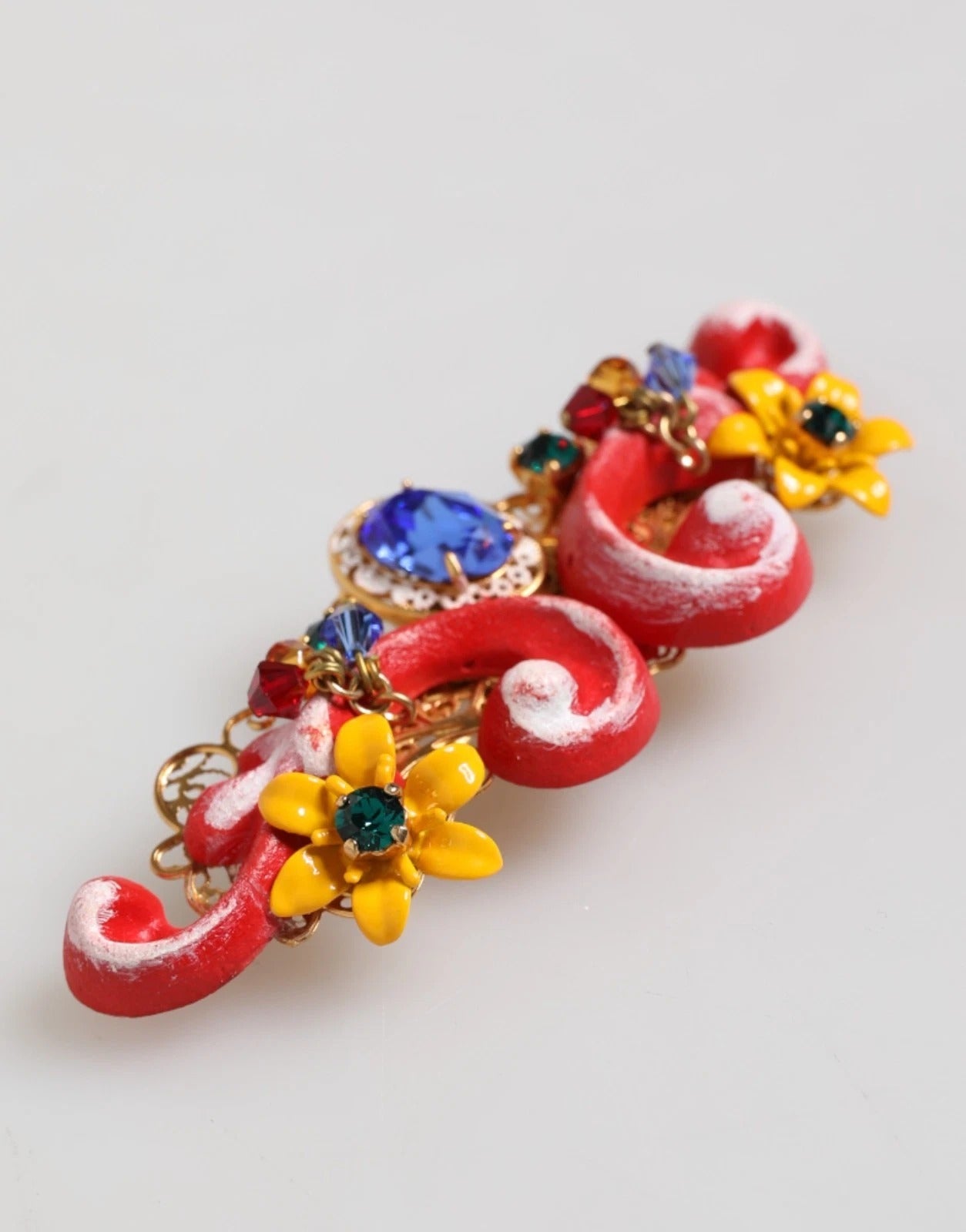 Dolce & Gabbana Multicolor Spring CARRETTO Goud Messing Kristal Haarspeld