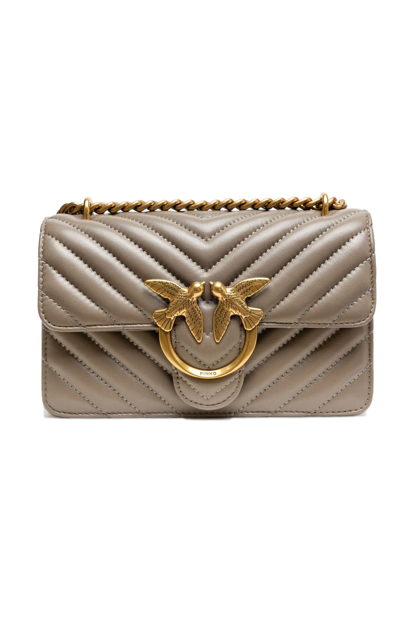 PINKO Grijze leren Love One Mini schoudertas