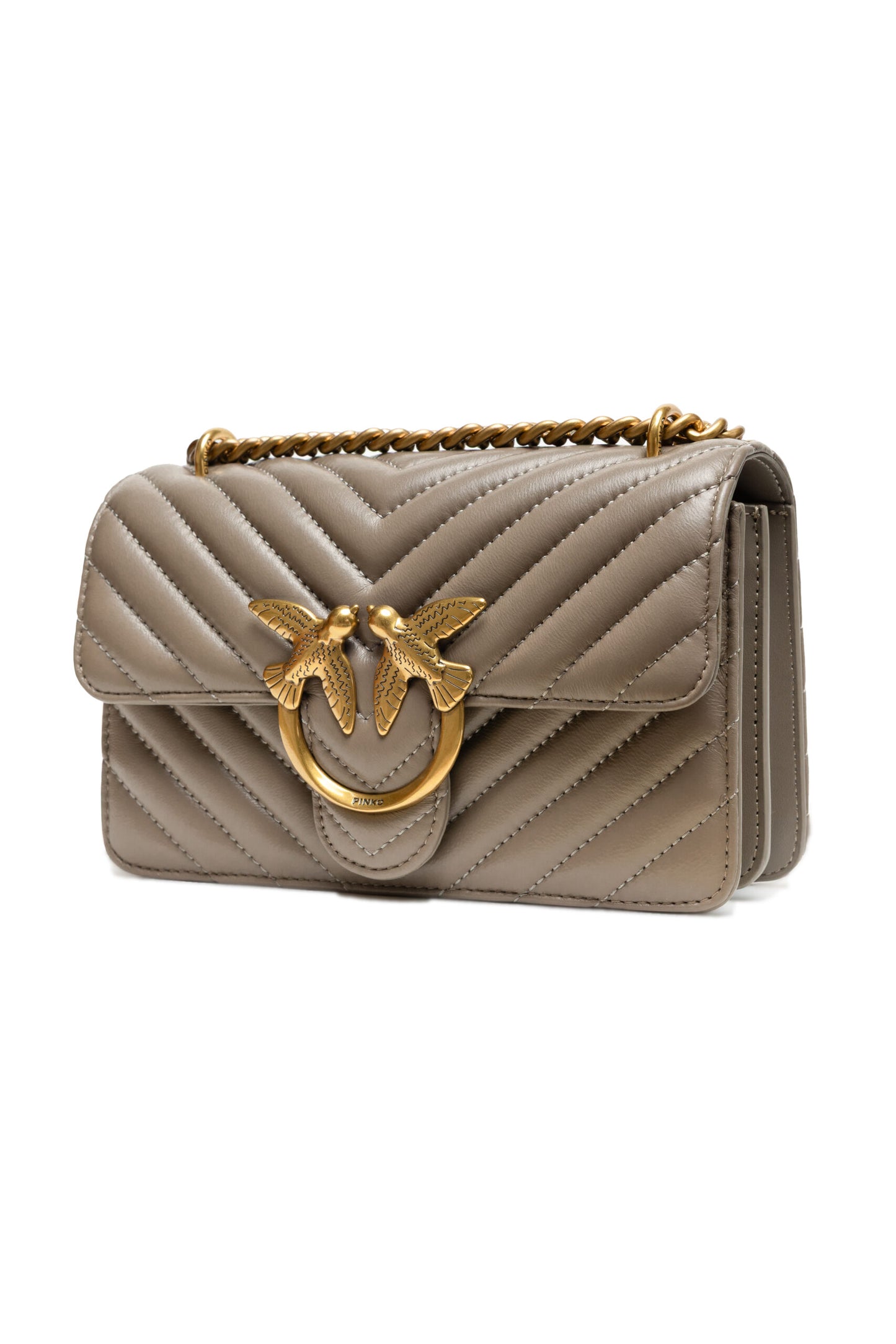 PINKO Grijze leren Love One Mini schoudertas