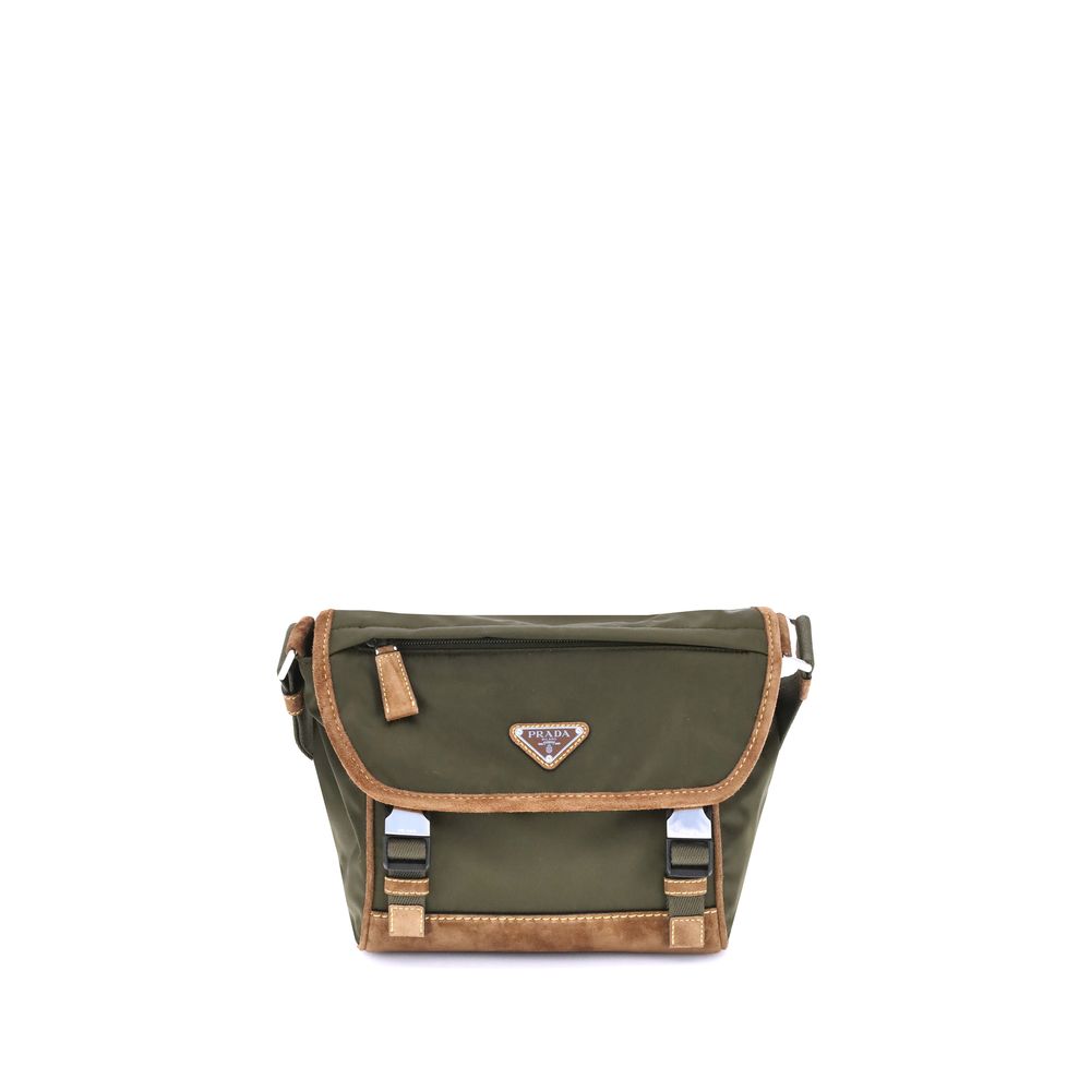 Prada Re-Nylon en lederen middelgrote schoudertas