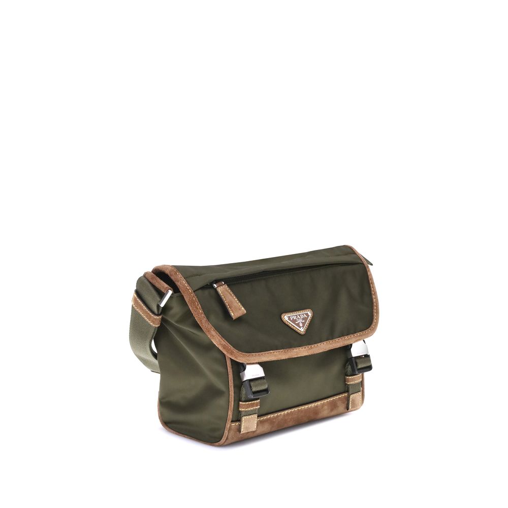 Prada Re-Nylon en lederen middelgrote schoudertas