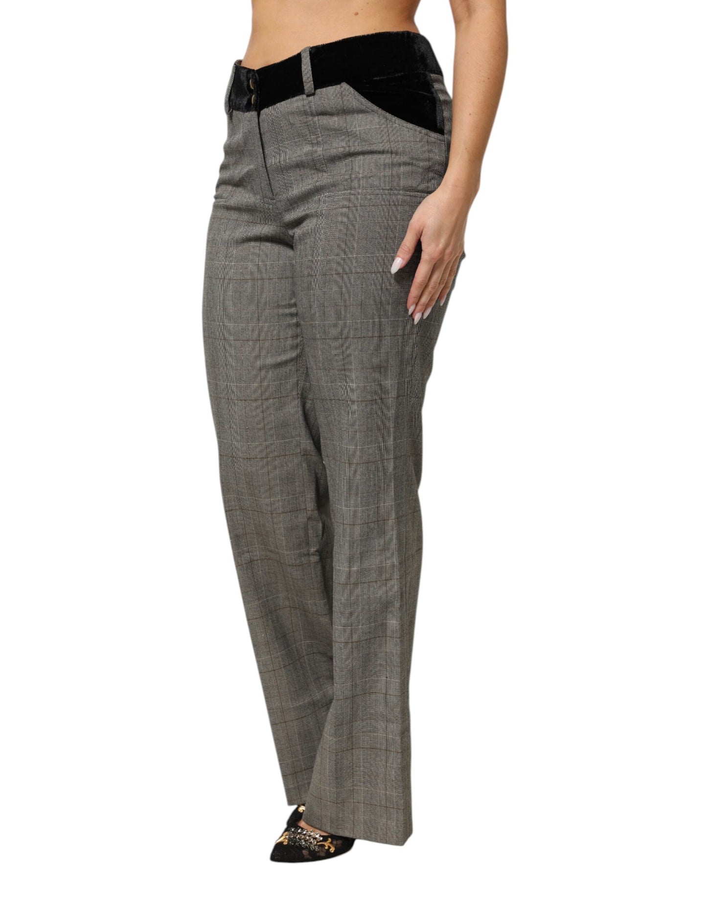 Pantalon en velours à taille haute, rayé, droit et en laine mélangée grise de BENCIVENGA