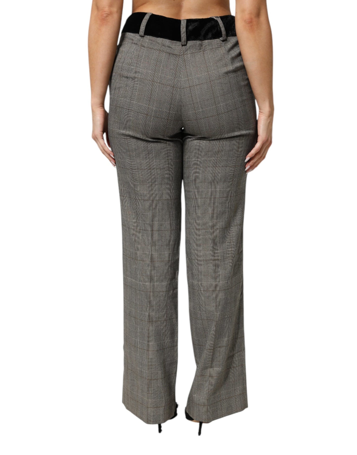 Pantalon en velours à taille haute, rayé, droit et en laine mélangée grise de BENCIVENGA