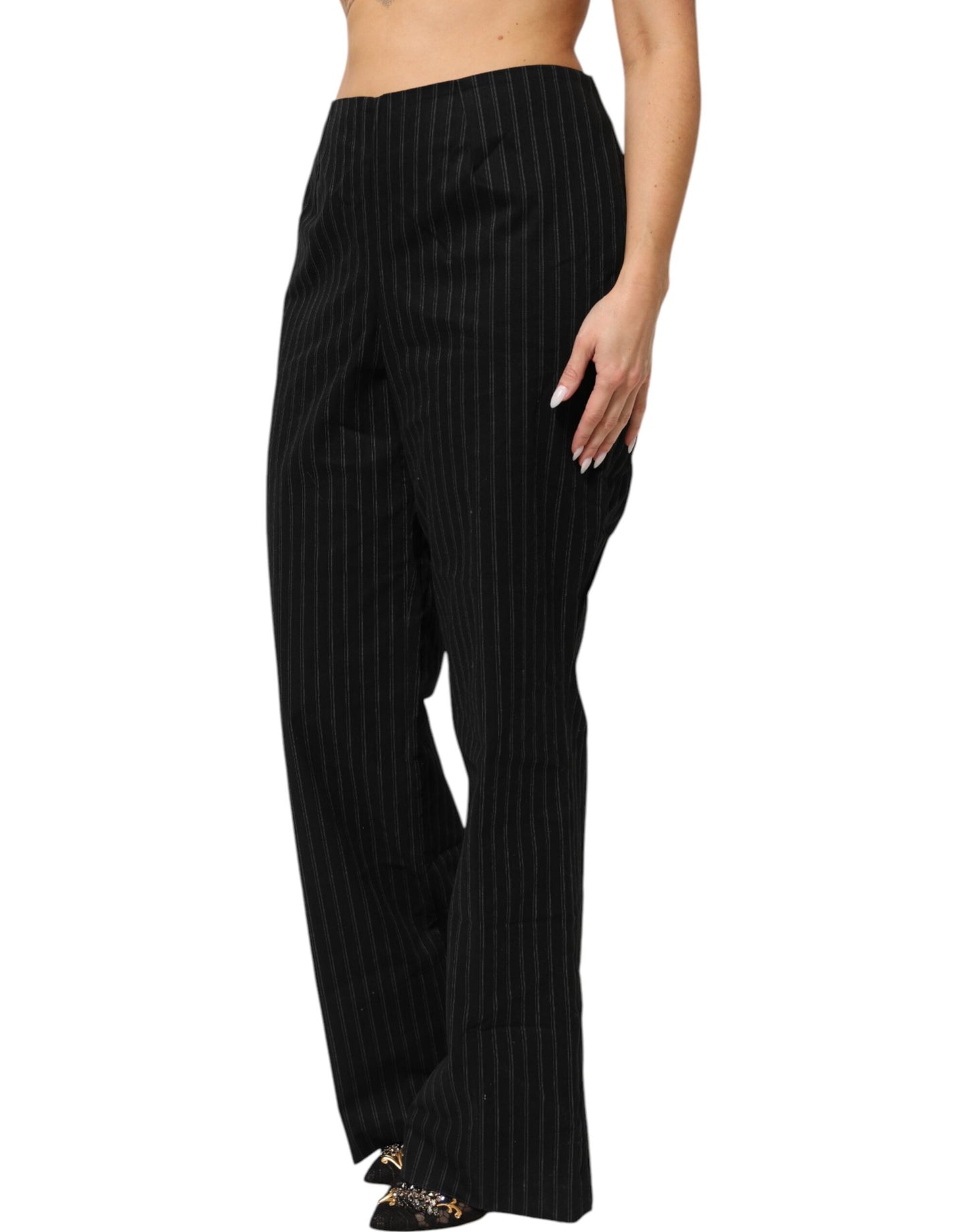 BENCIVENGA Pantalon droit à rayures en laine mélangée noire