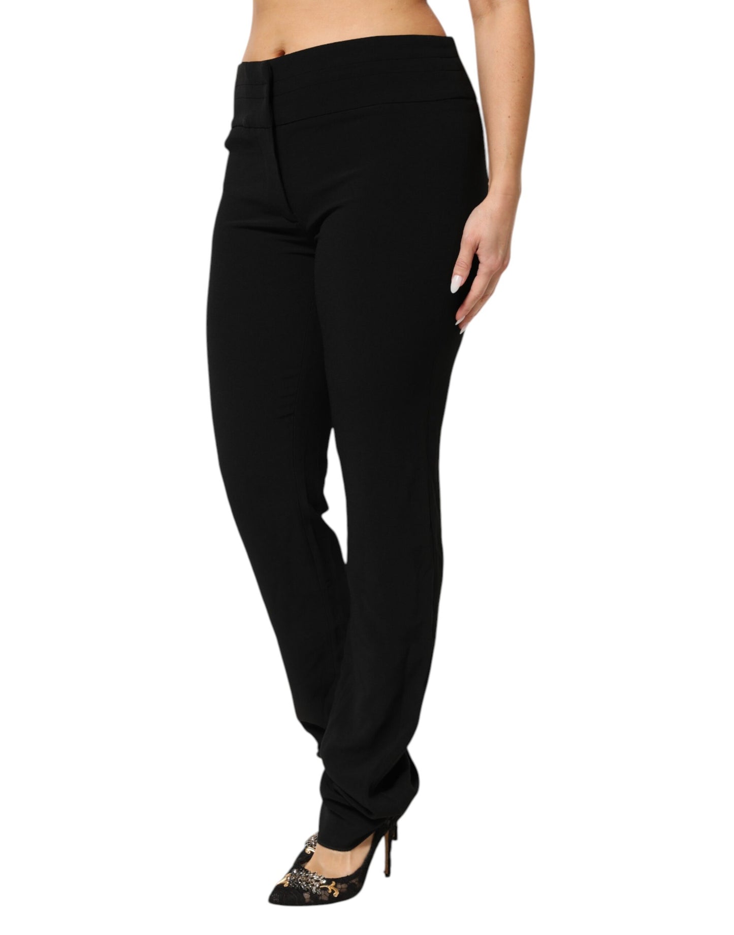 Exte Zwarte Broek van Viscose en Acetaat, Rechte Broekspijlers, Hoge Taille