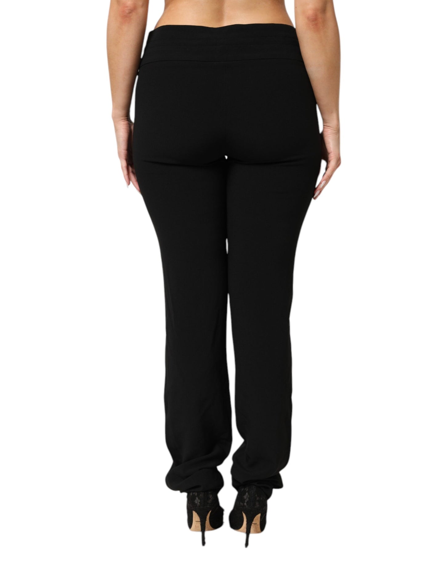Exte Zwarte Broek van Viscose en Acetaat, Rechte Broekspijlers, Hoge Taille