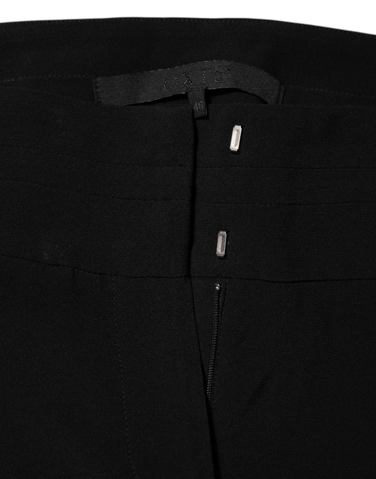 Exte Zwarte Broek van Viscose en Acetaat, Rechte Broekspijlers, Hoge Taille