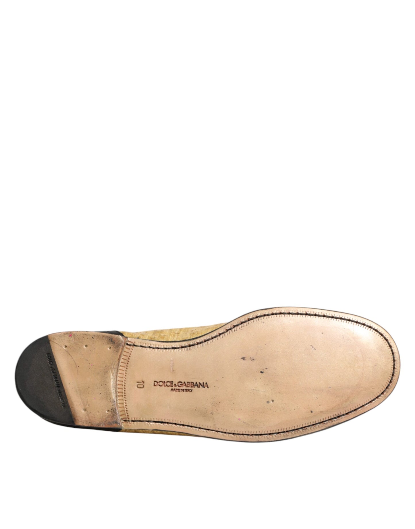 Dolce & Gabbana Yellow Black Leather Slip On Loafers Shoes