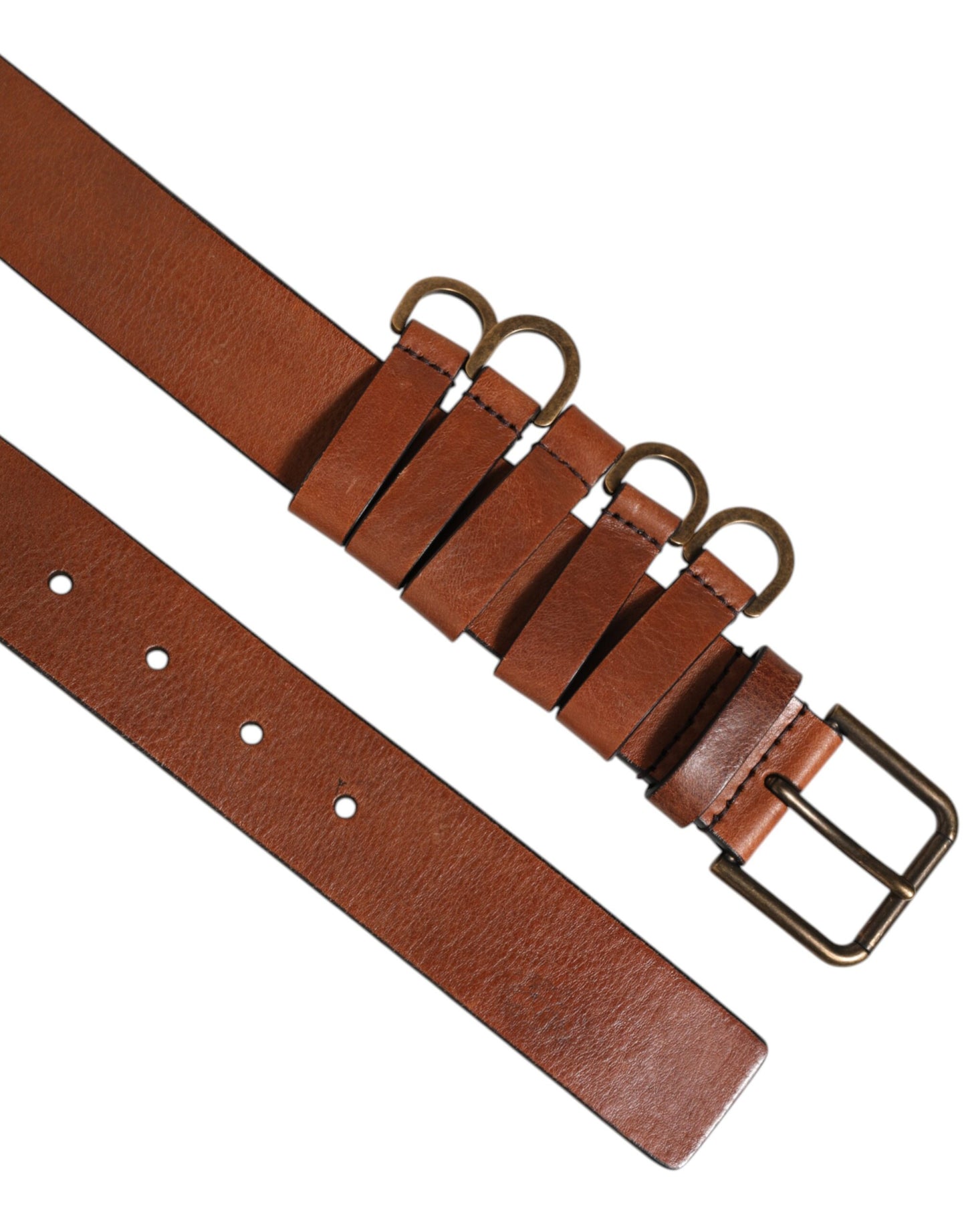 Ceinture classique marron Dolce & Gabbana pour homme avec boucle en métal doré et logo