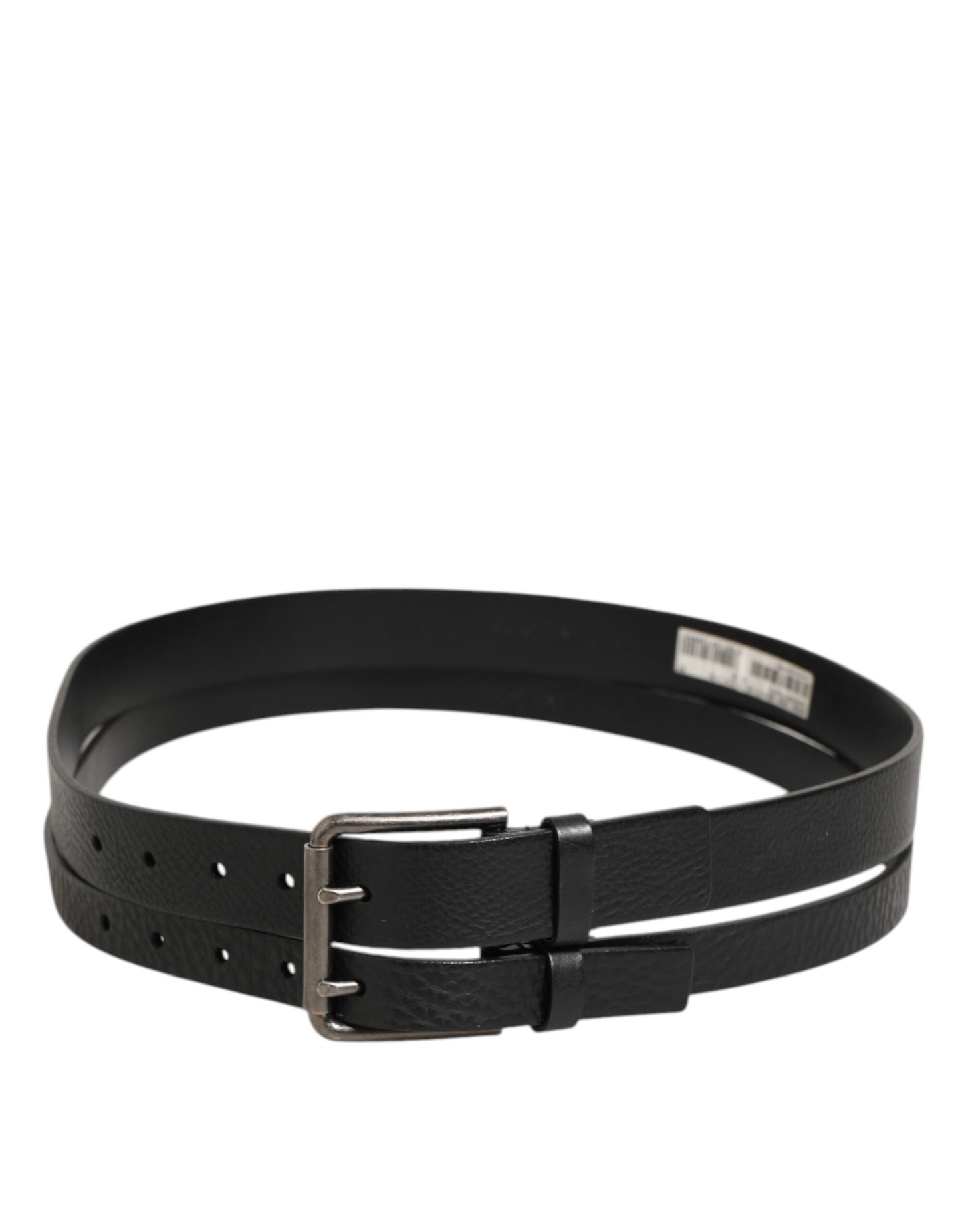 Ceinture Dolce & Gabbana en cuir noir à double sangle et boucle argentée