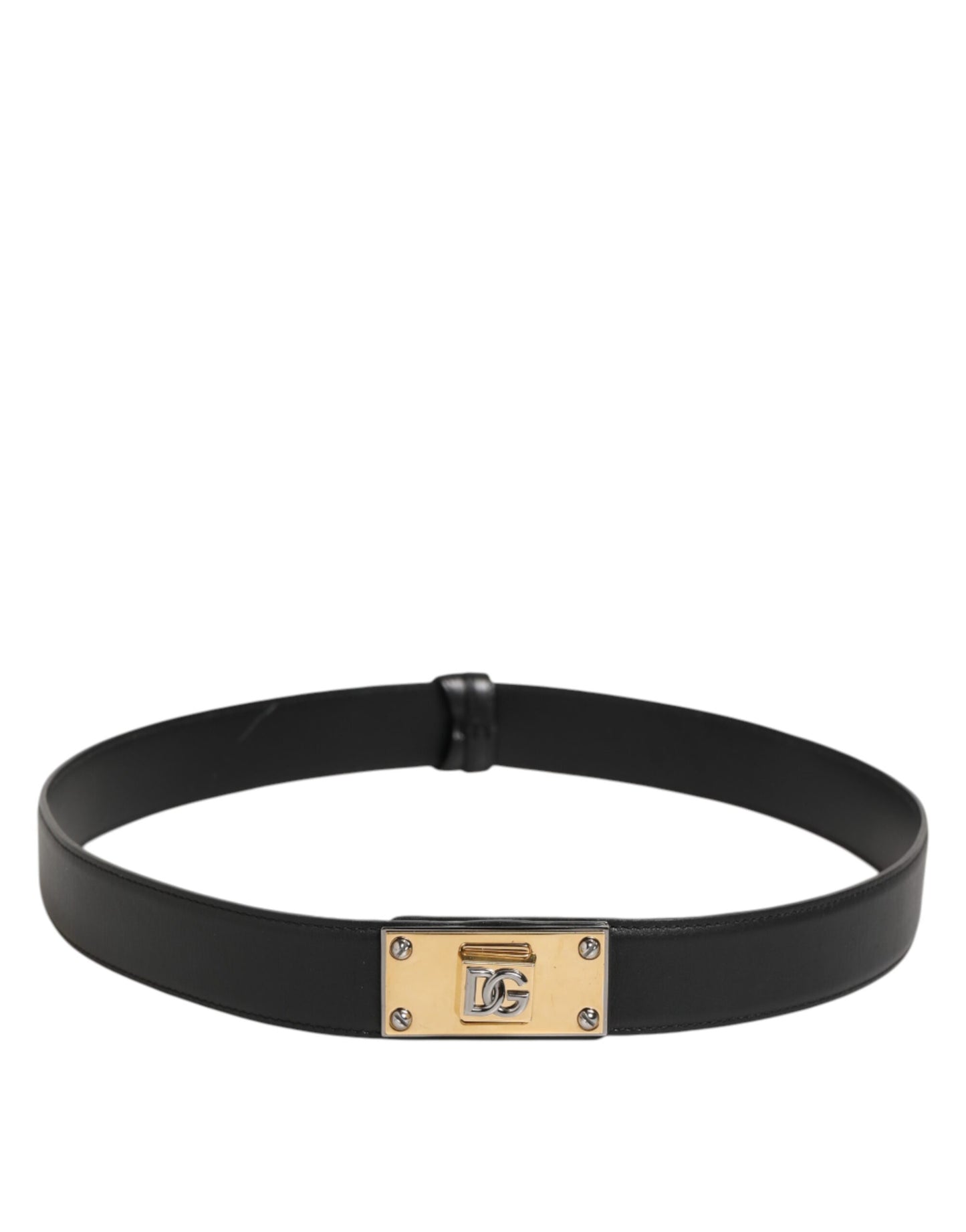 Ceinture classique en cuir noir Dolce & Gabbana avec boucle en métal et logo
