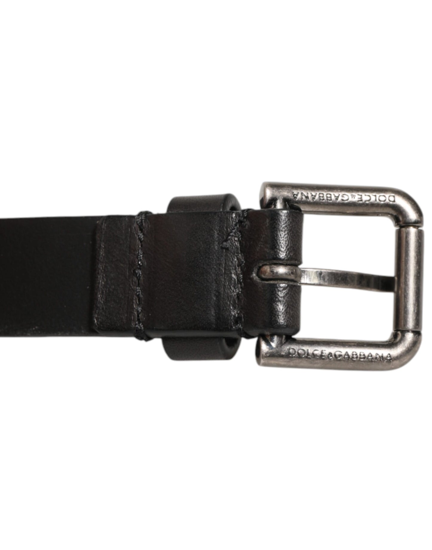 Ceinture Dolce & Gabbana en cuir noir à double sangle et boucle argentée
