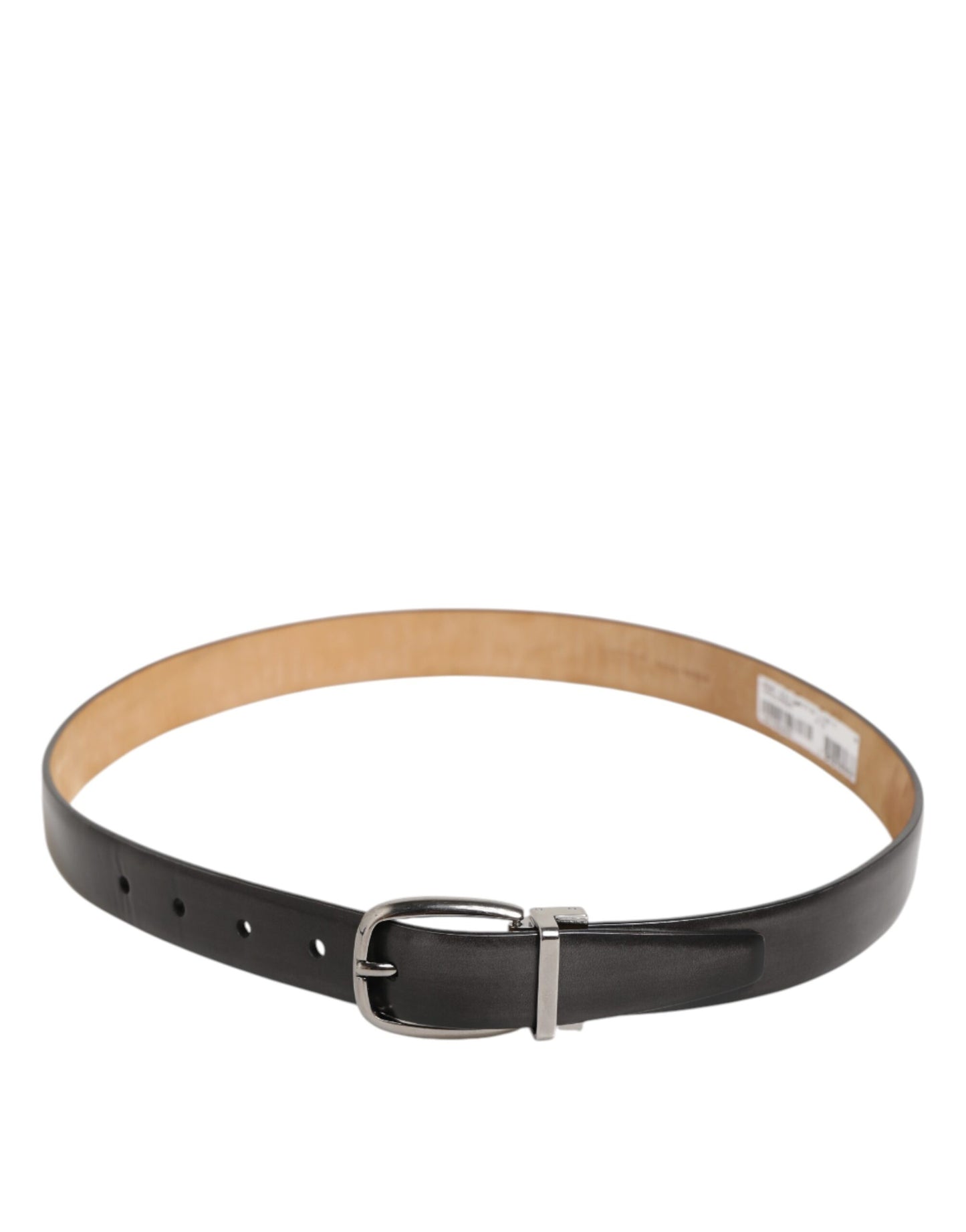 Ceinture en cuir noir classique Dolce & Gabbana avec boucle argentée.