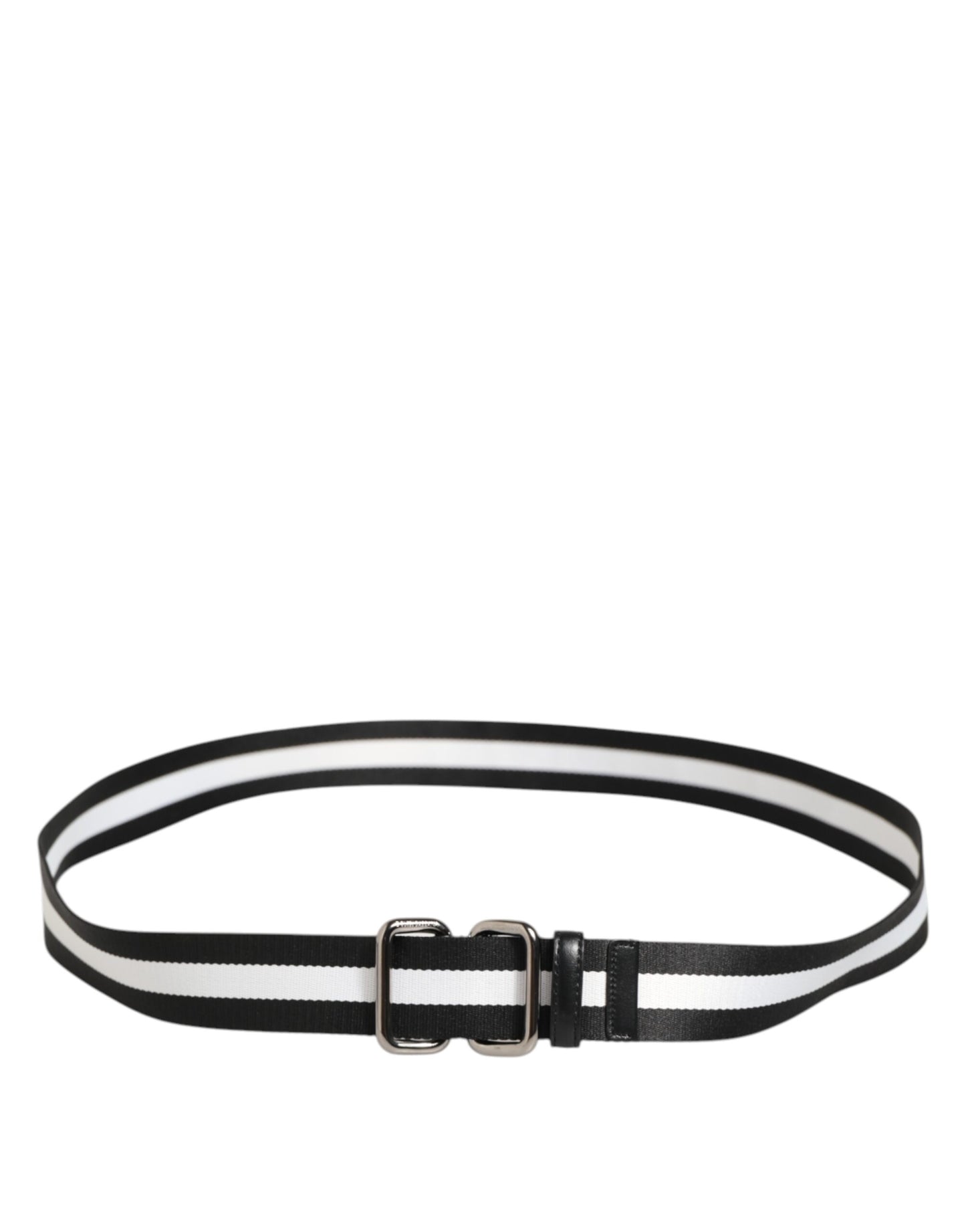 Ceinture Dolce & Gabbana à rayures noires et blanches avec logo et boucle métallique