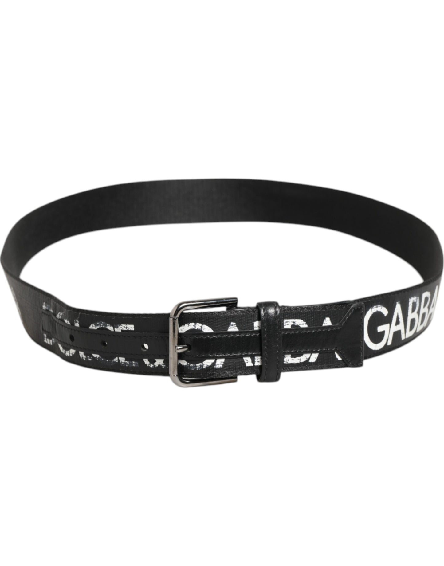 Ceinture à boucle en métal avec logo imprimé noir et blanc Dolce & Gabbana