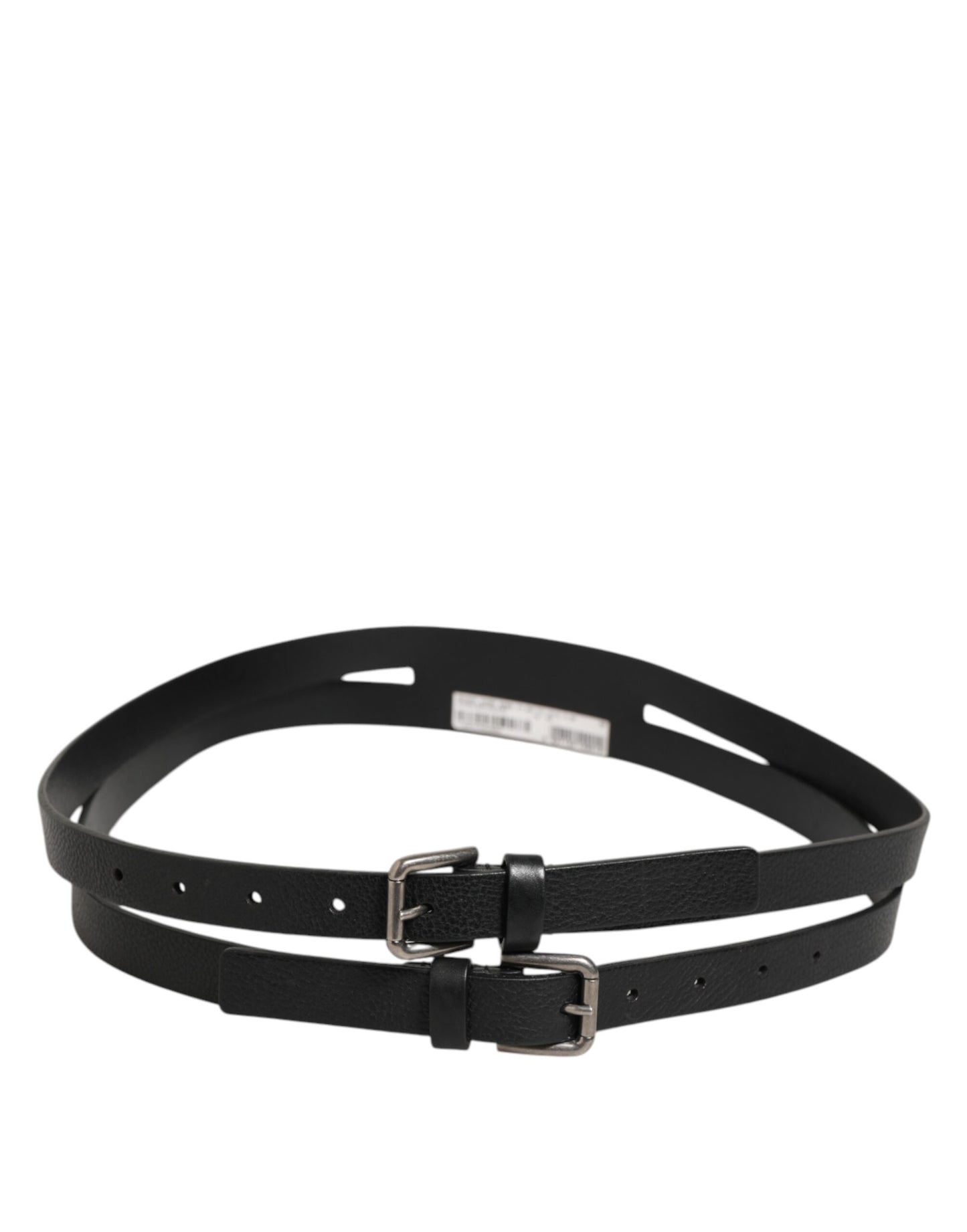 Ceinture en cuir noir à double sangle et boucle dorée Dolce & Gabbana
