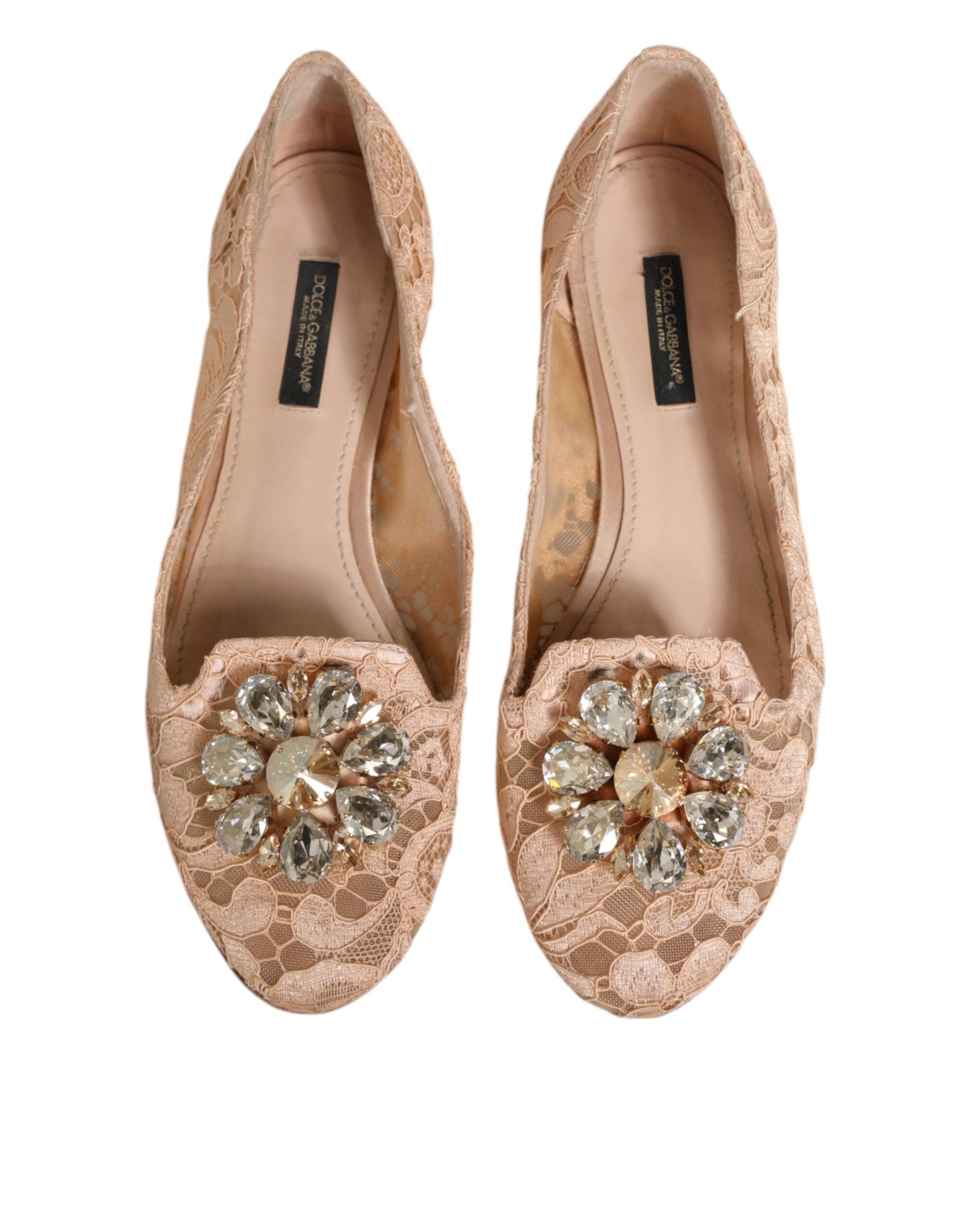 Boutures plates Taormina en dentelle beige et cristaux de Dolce & Gabbana