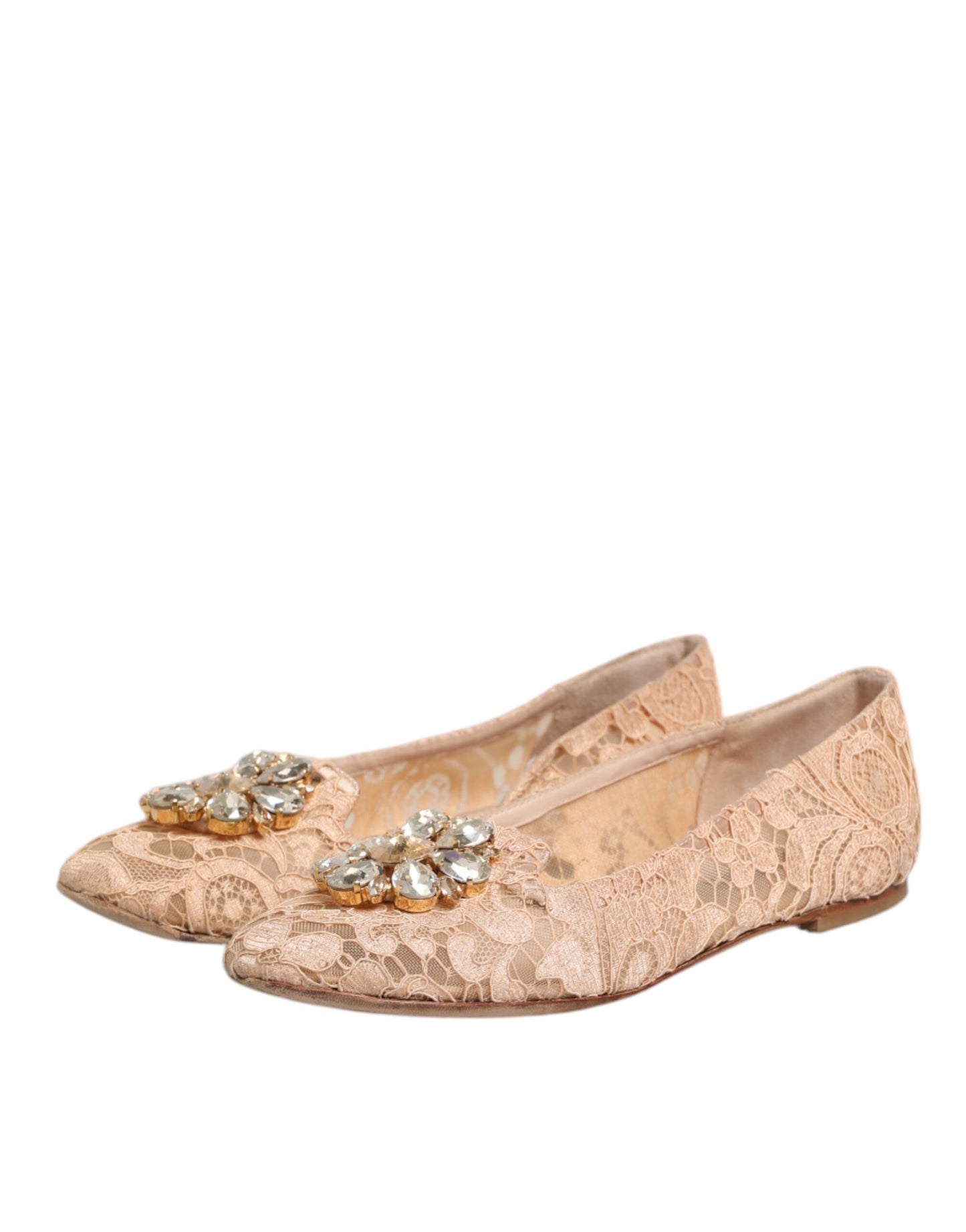 Boutures plates Taormina en dentelle beige et cristaux de Dolce & Gabbana