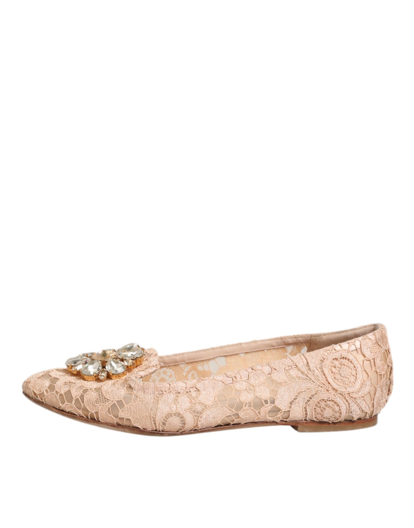 Boutures plates Taormina en dentelle beige et cristaux de Dolce & Gabbana
