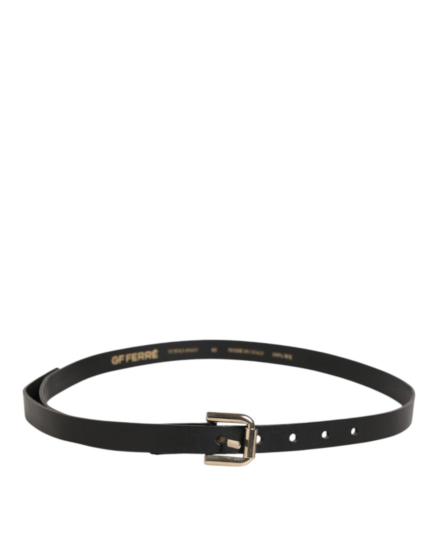 Ceinture homme en cuir noir GF Ferre, taille fine, boucle dorée.
