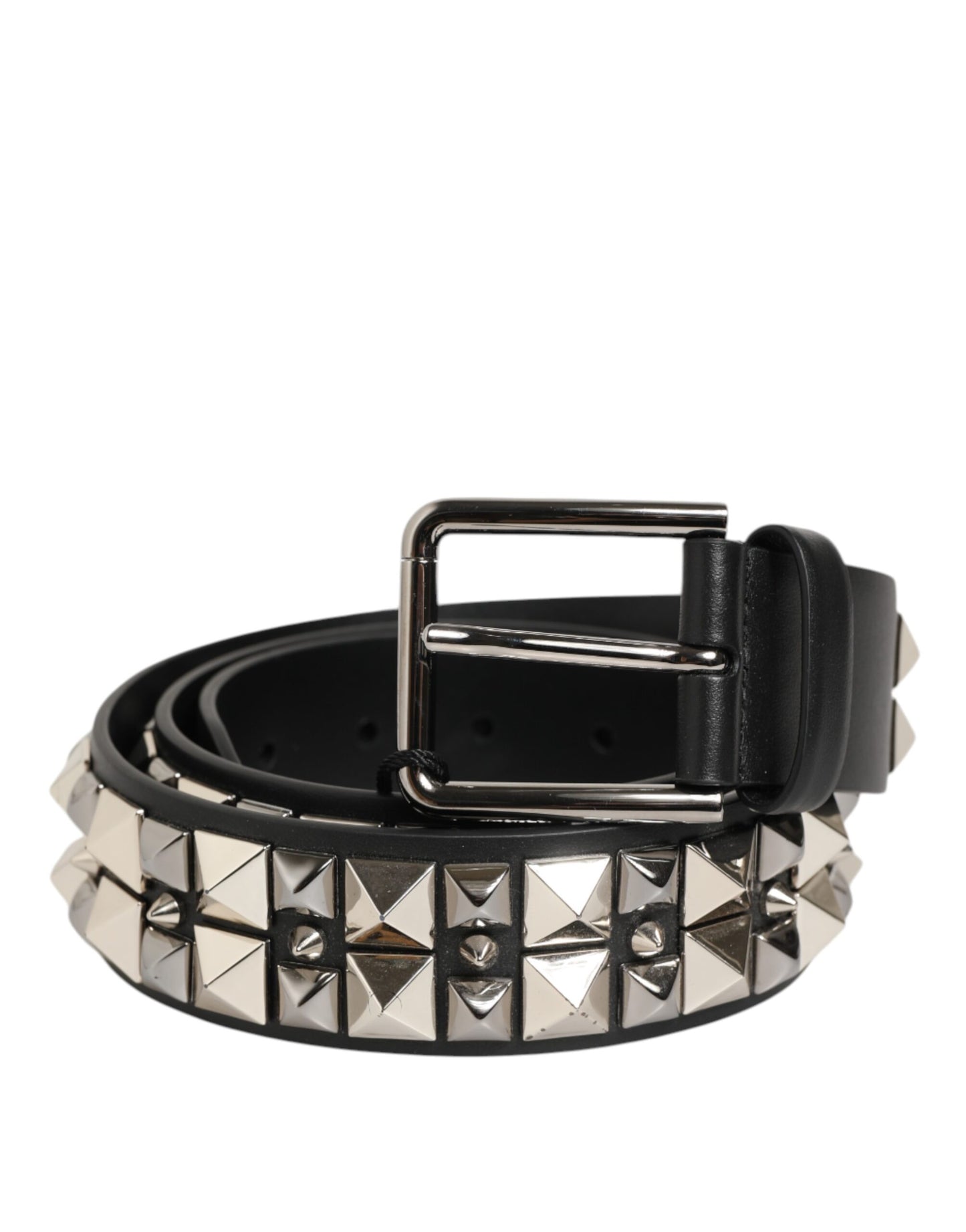 Dolce & Gabbana Zwarte Kalfsleren Riem met Zilveren Gesp en Studs