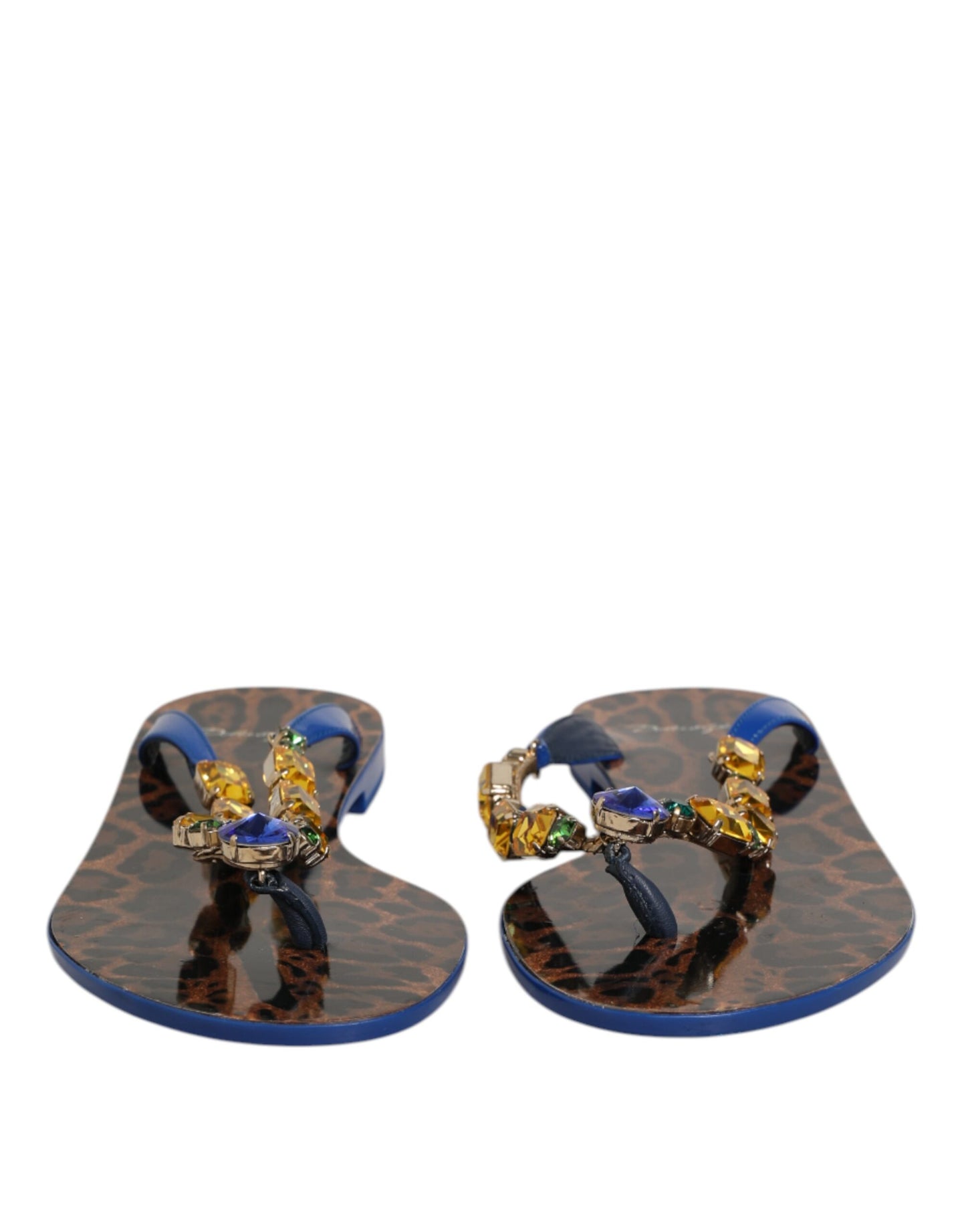 Sandales plates à cristaux bleus Dolce & Gabbana, chaussures de plage.