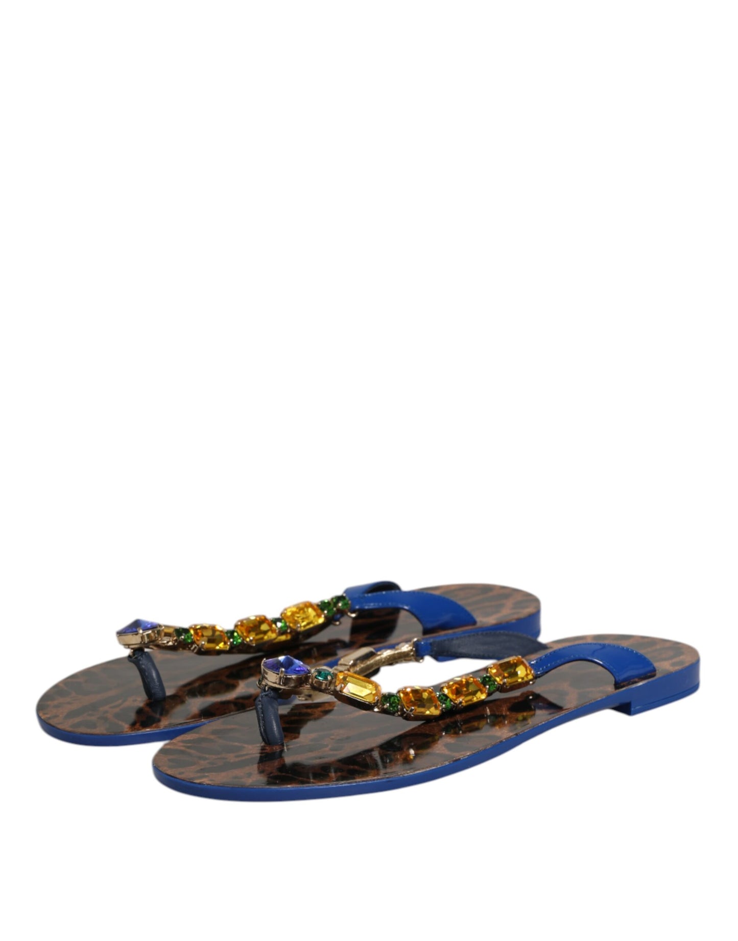 Sandales plates à cristaux bleus Dolce & Gabbana, chaussures de plage.