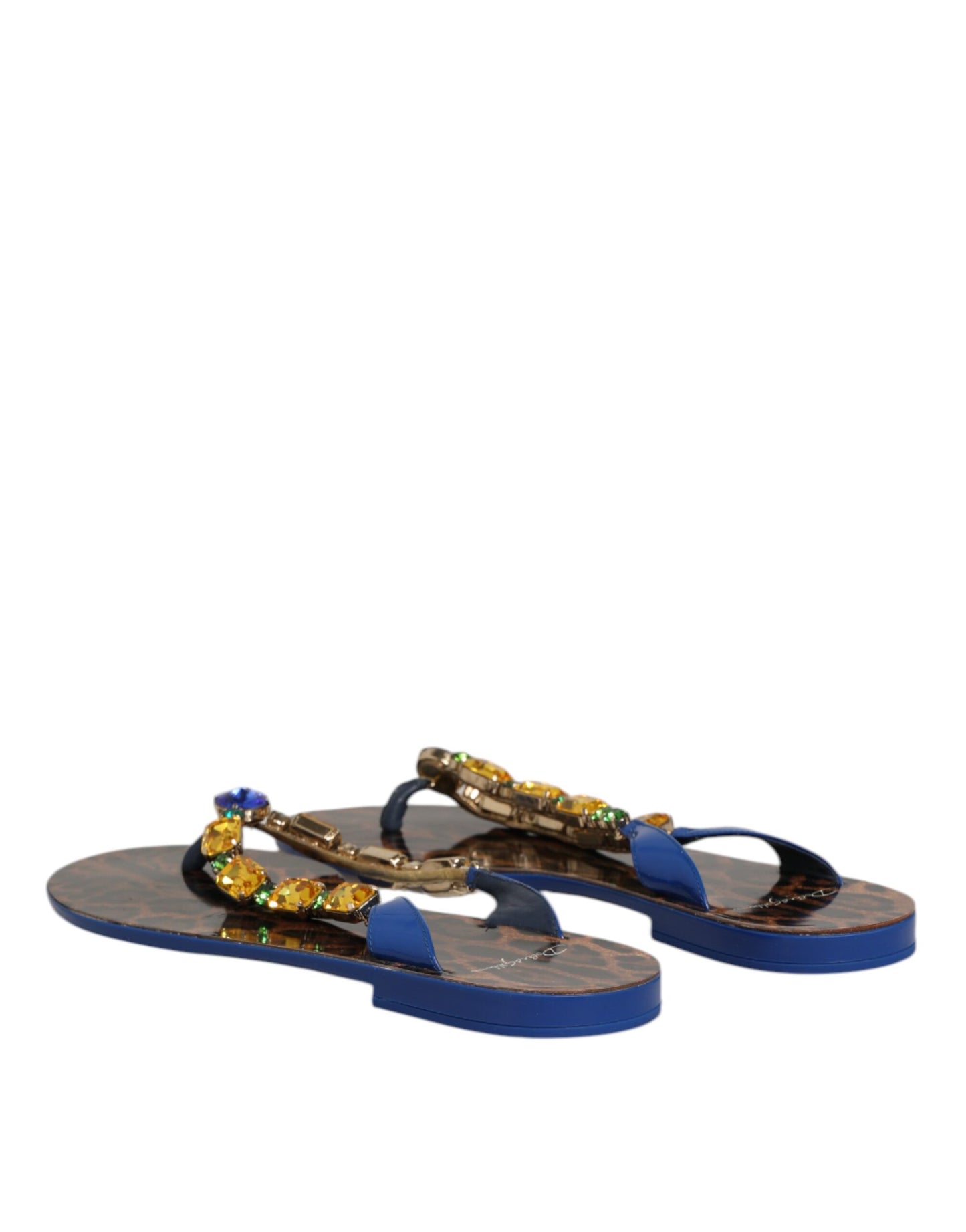 Sandales plates à cristaux bleus Dolce & Gabbana, chaussures de plage.