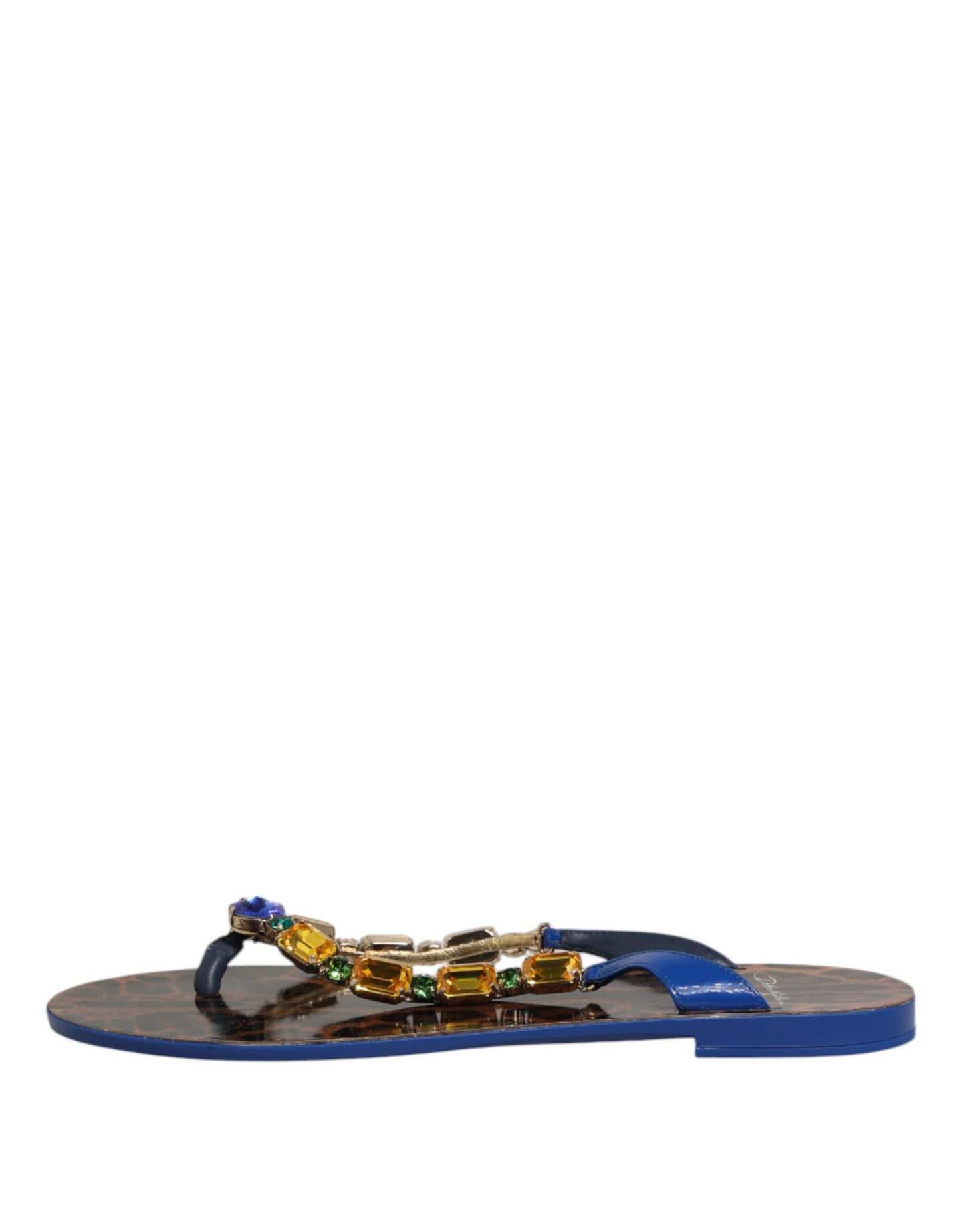 Sandales plates à cristaux bleus Dolce & Gabbana, chaussures de plage.