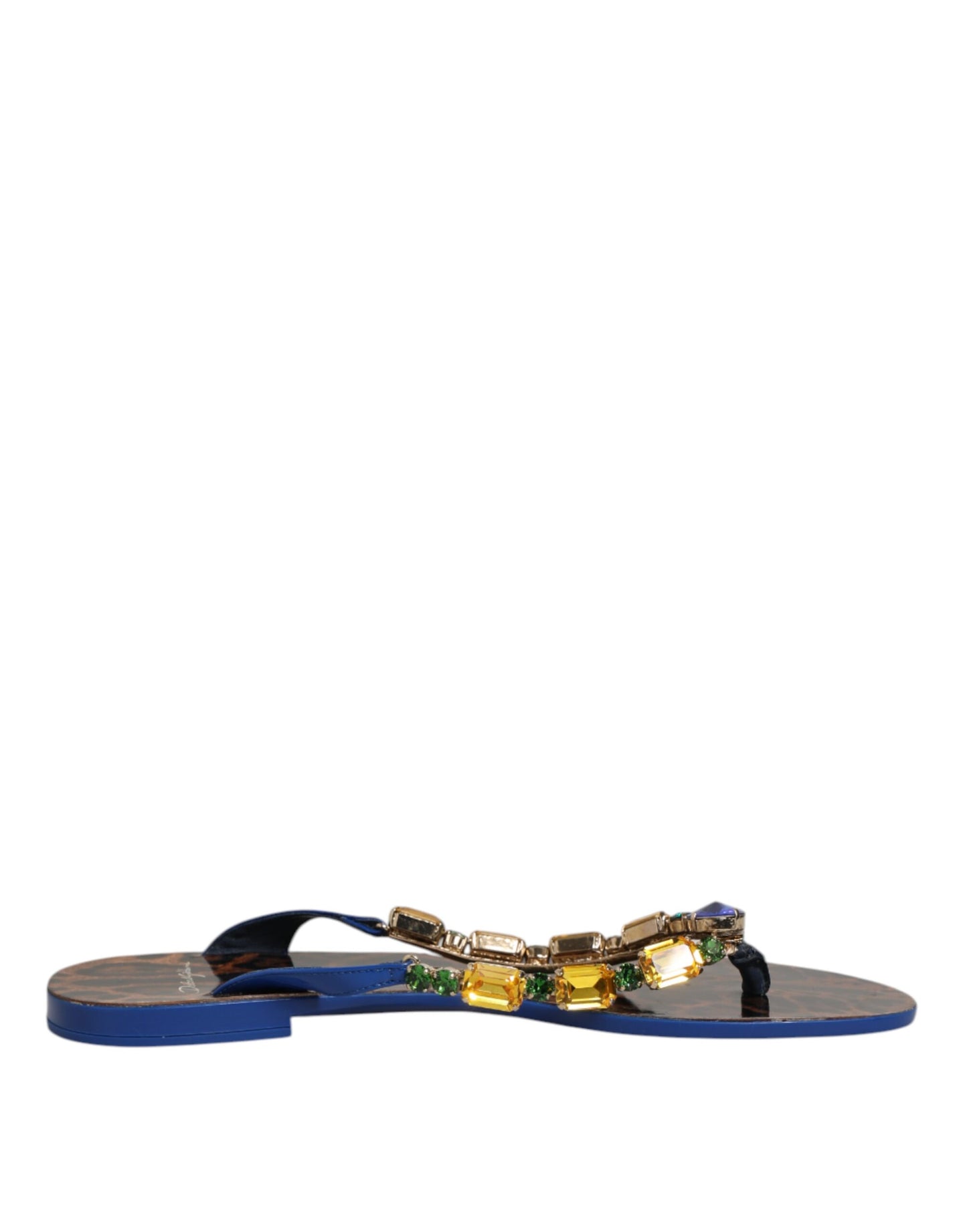 Sandales plates à cristaux bleus Dolce & Gabbana, chaussures de plage.