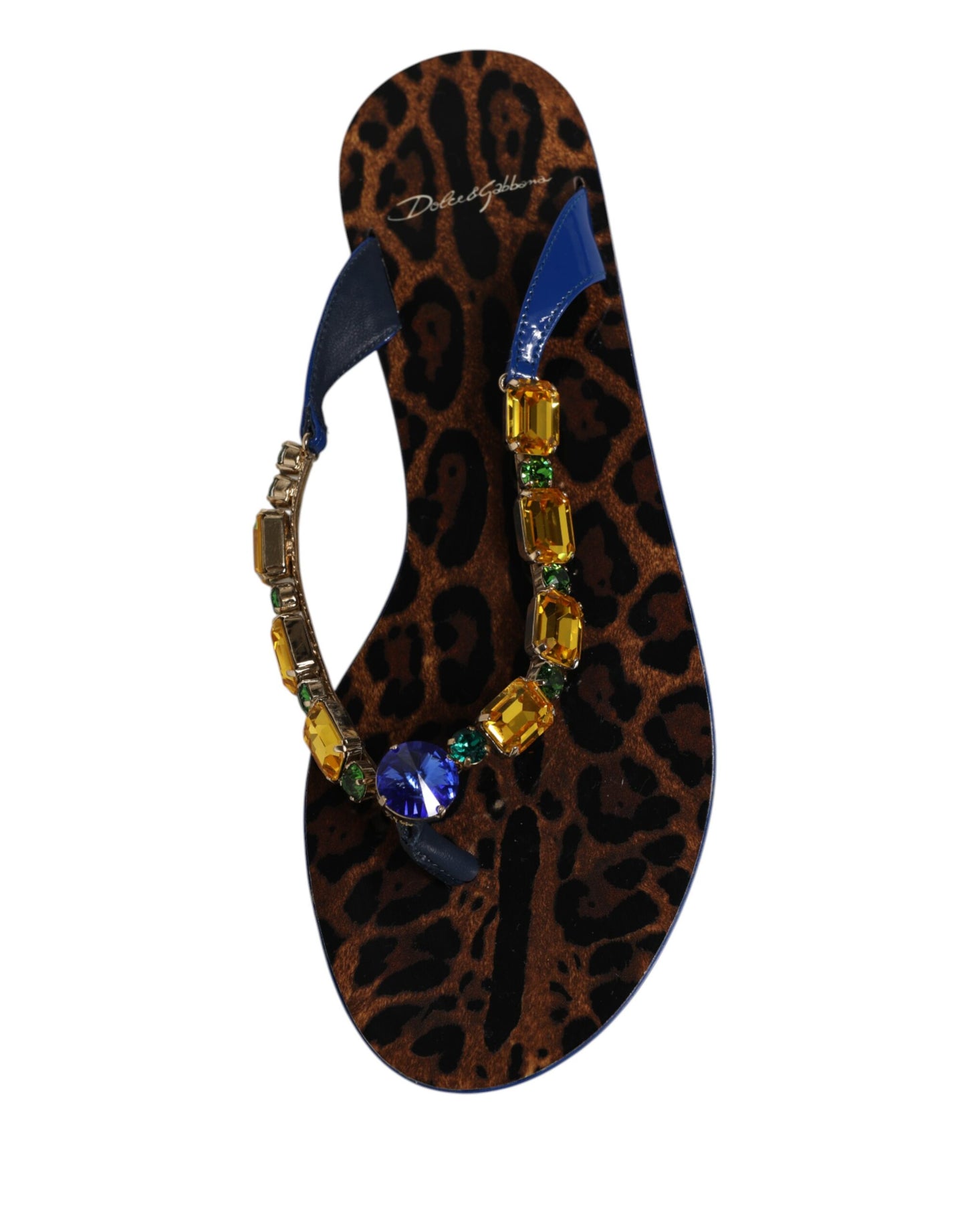 Sandales plates à cristaux bleus Dolce & Gabbana, chaussures de plage.