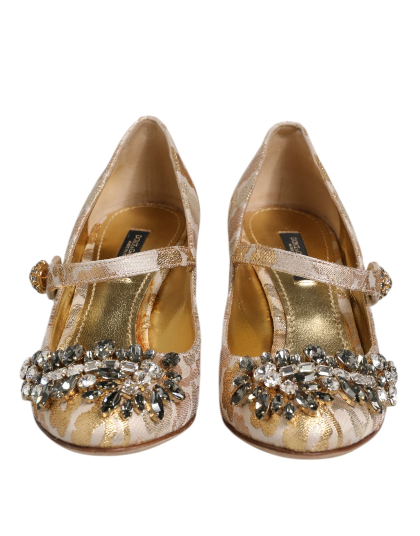 Escarpins Mary Jane en jacquard doré et cristaux de Dolce & Gabbana