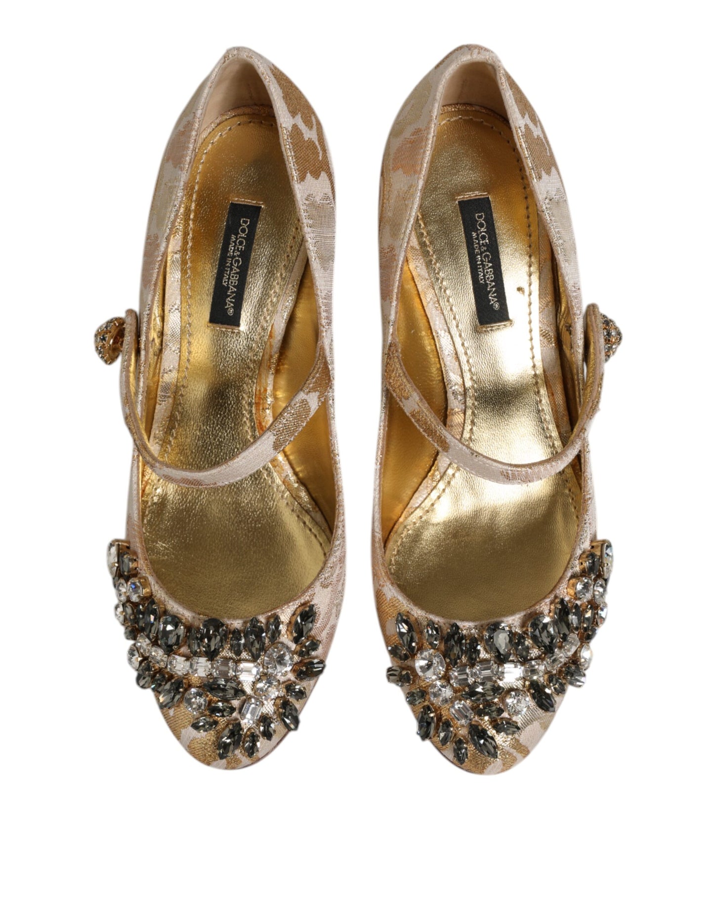 Escarpins Mary Jane en jacquard doré et cristaux de Dolce & Gabbana
