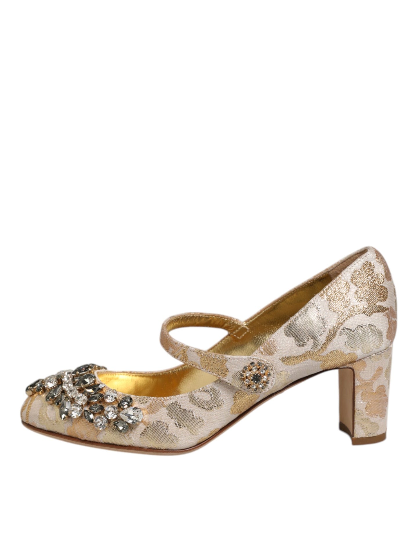 Escarpins Mary Jane en jacquard doré et cristaux de Dolce & Gabbana