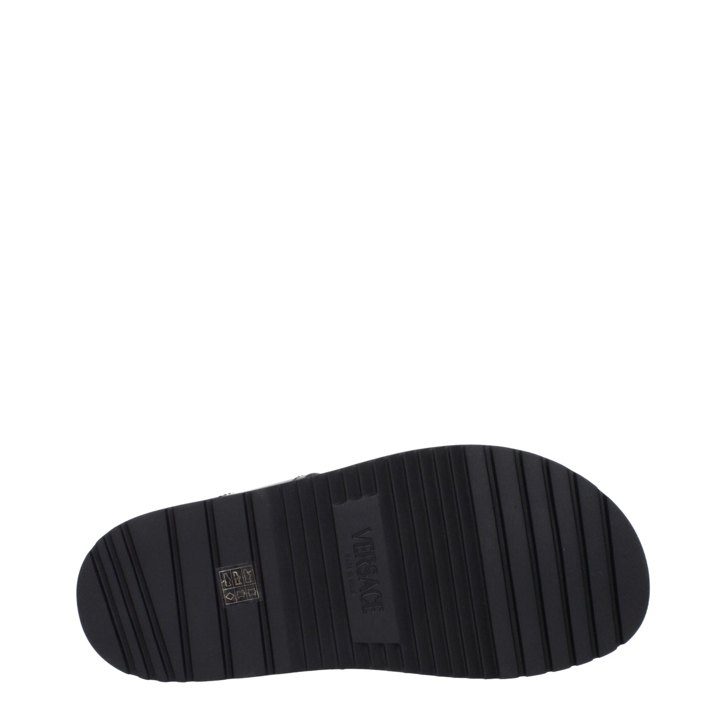 Sandales plates en cuir noir Versace