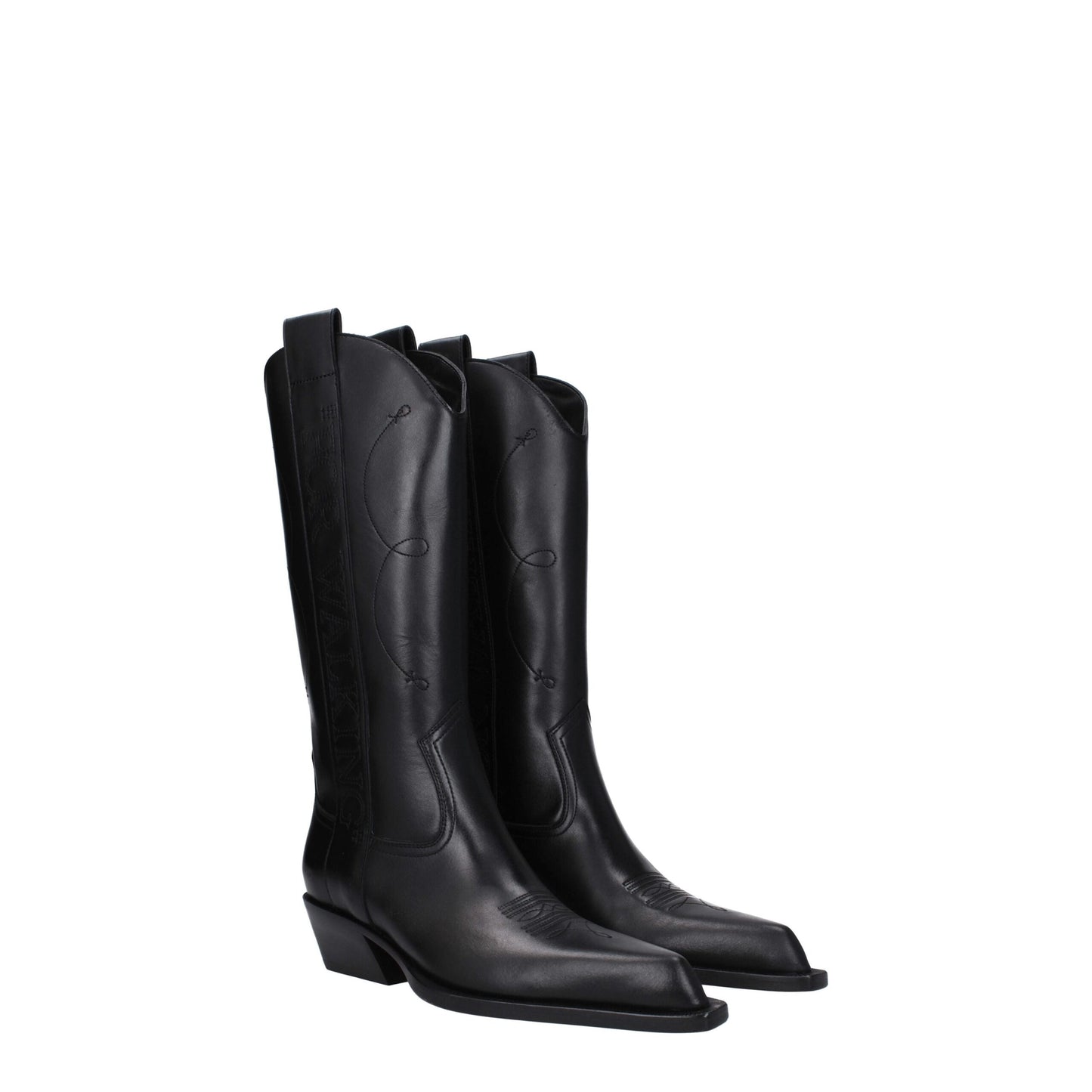 Bottines à talons hauts en cuir noir et blanc cassé