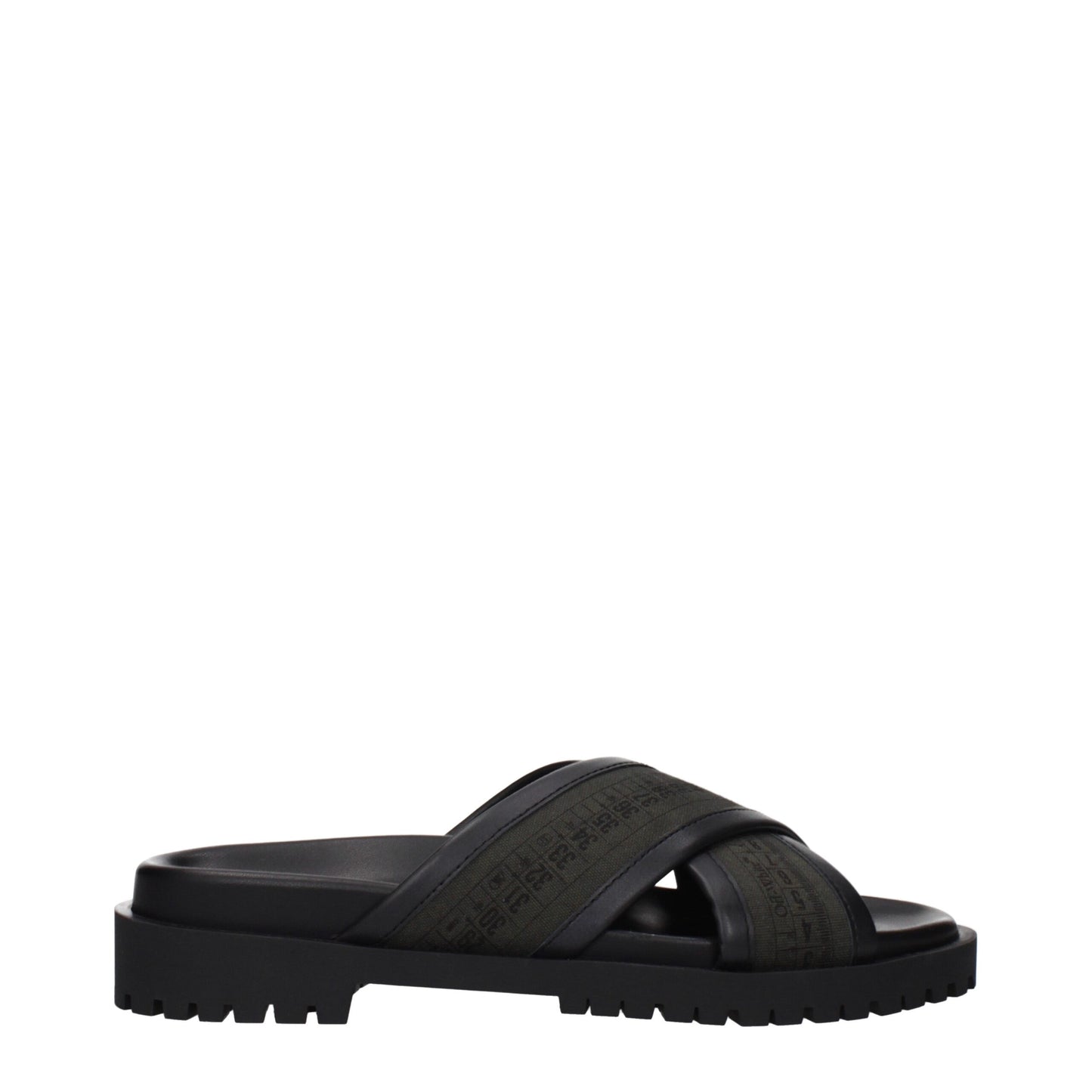 Platte sandalen van stof in gebroken wit en groen