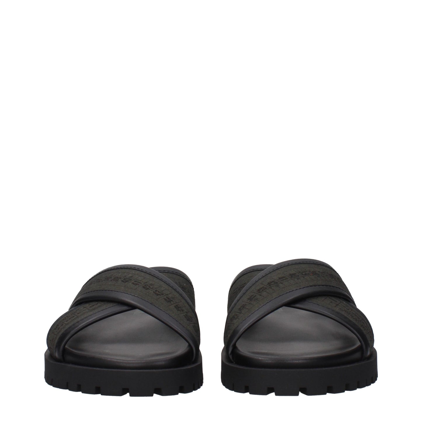 Platte sandalen van stof in gebroken wit en groen