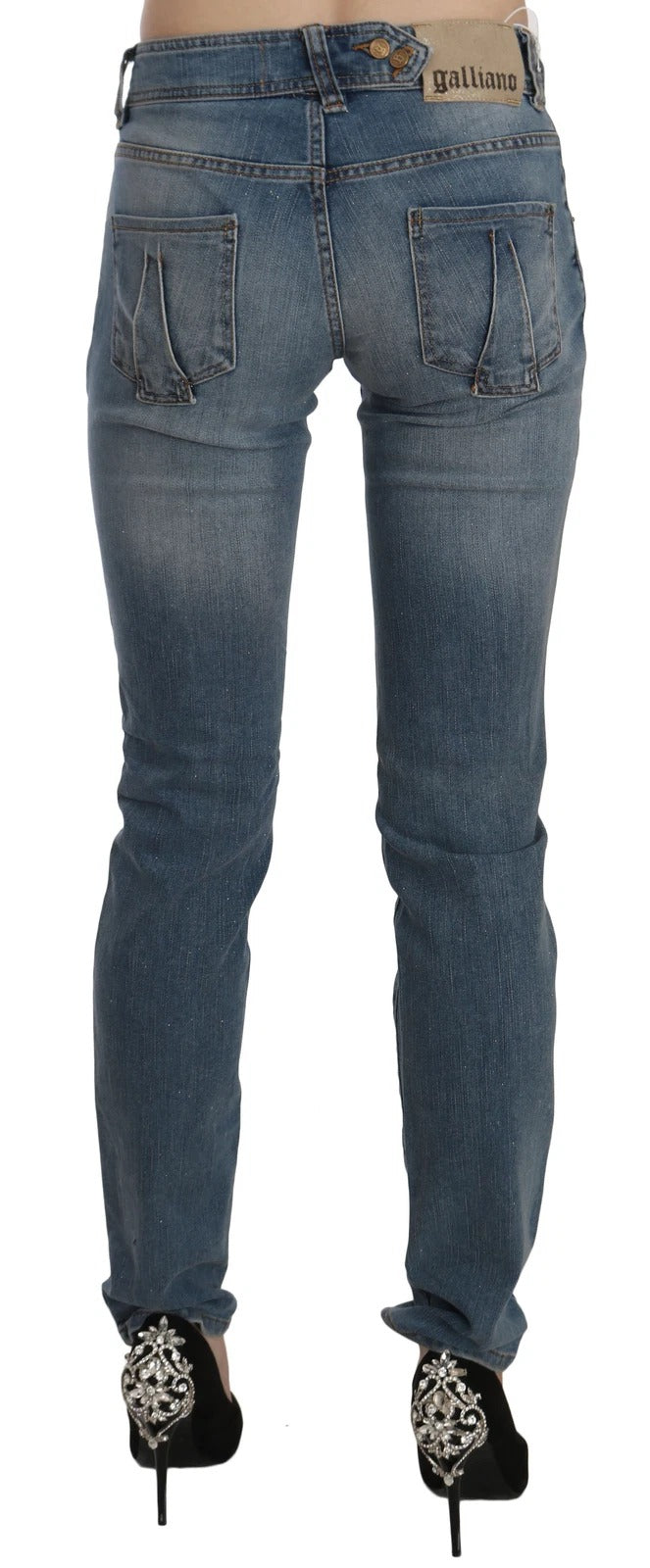 Pantalon en jean décontracté slim taille mi-hauteur, bleu délavé, John Galliano