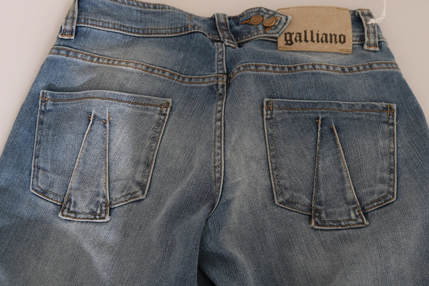 Pantalon en jean décontracté slim taille mi-hauteur, bleu délavé, John Galliano