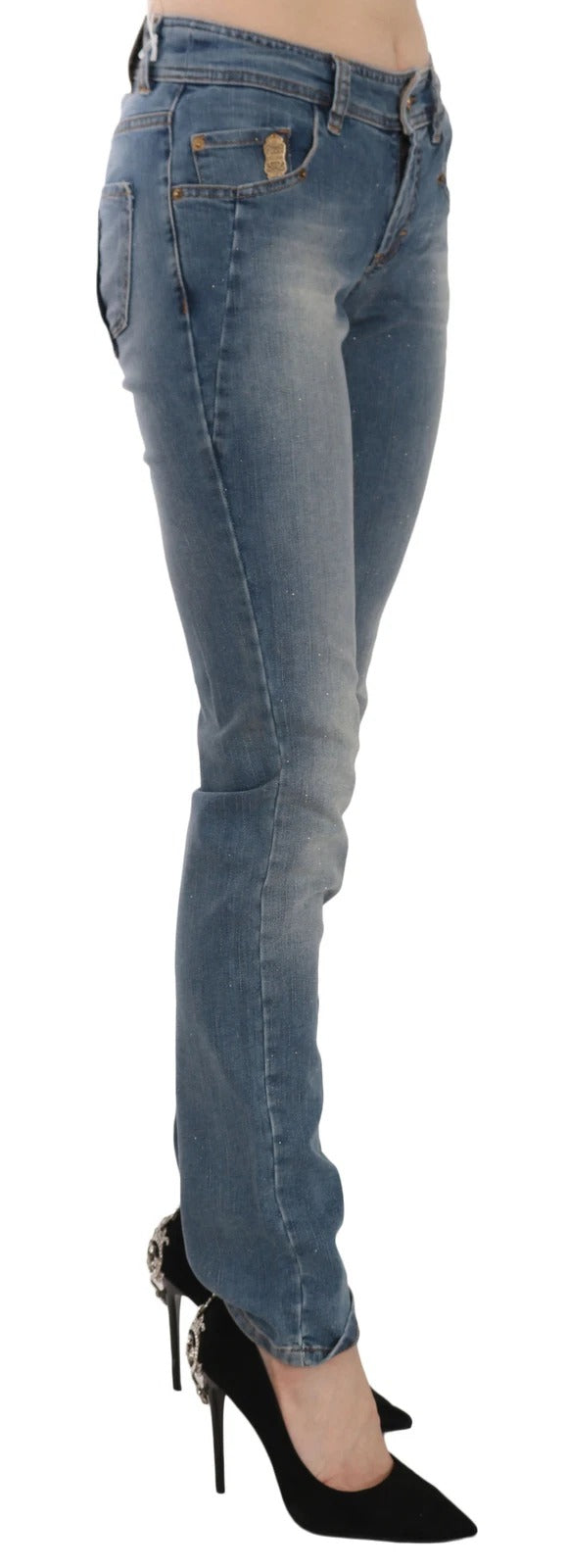 Pantalon en jean décontracté slim taille mi-hauteur, bleu délavé, John Galliano