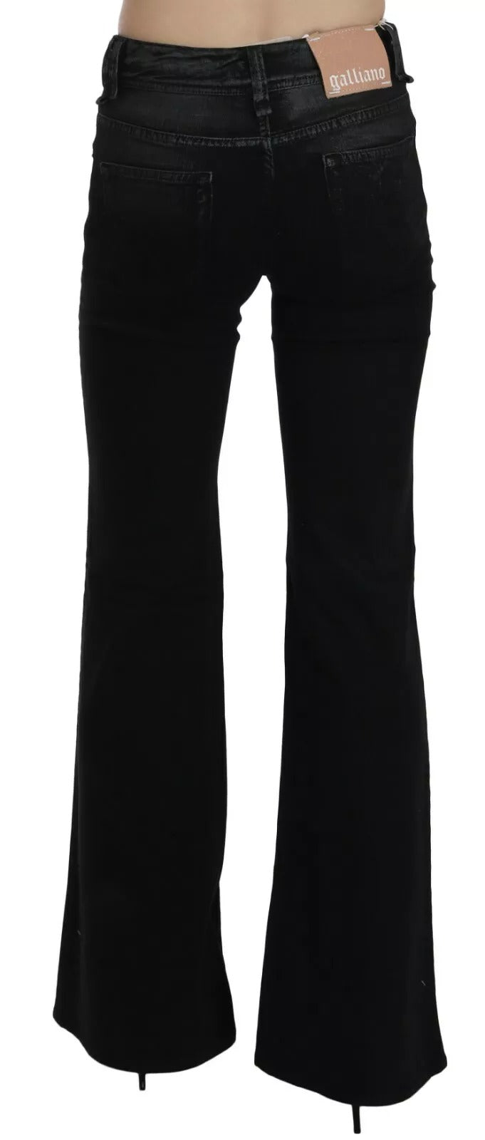 Jean décontracté en jean noir, taille haute et pattes d'éléphant, effet lavé, de John Galliano.