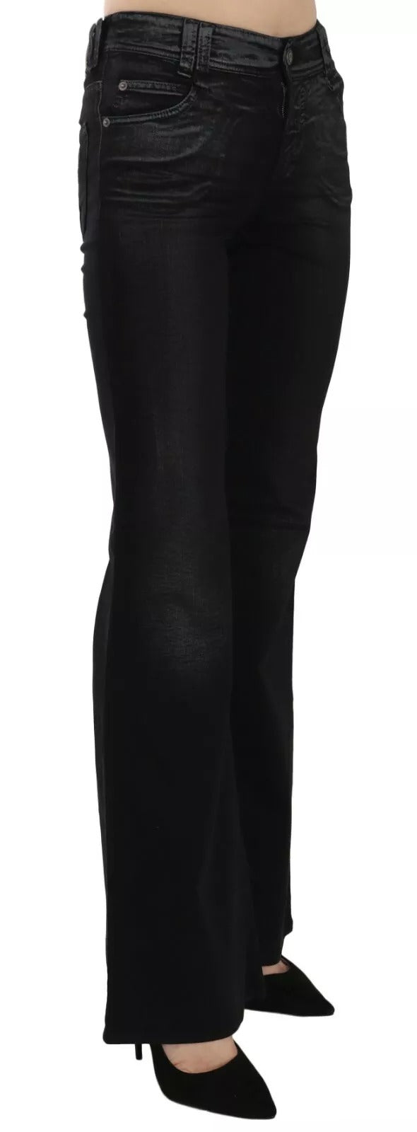 Jean décontracté en jean noir, taille haute et pattes d'éléphant, effet lavé, de John Galliano.