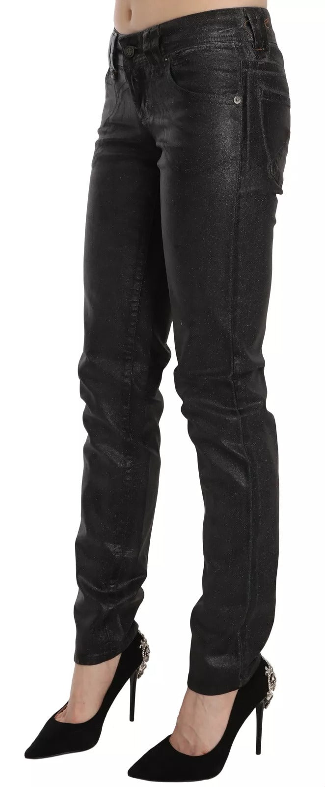 Pantalons en jean John Galliano, taille basse, coupe droite, noir, effet délavé.