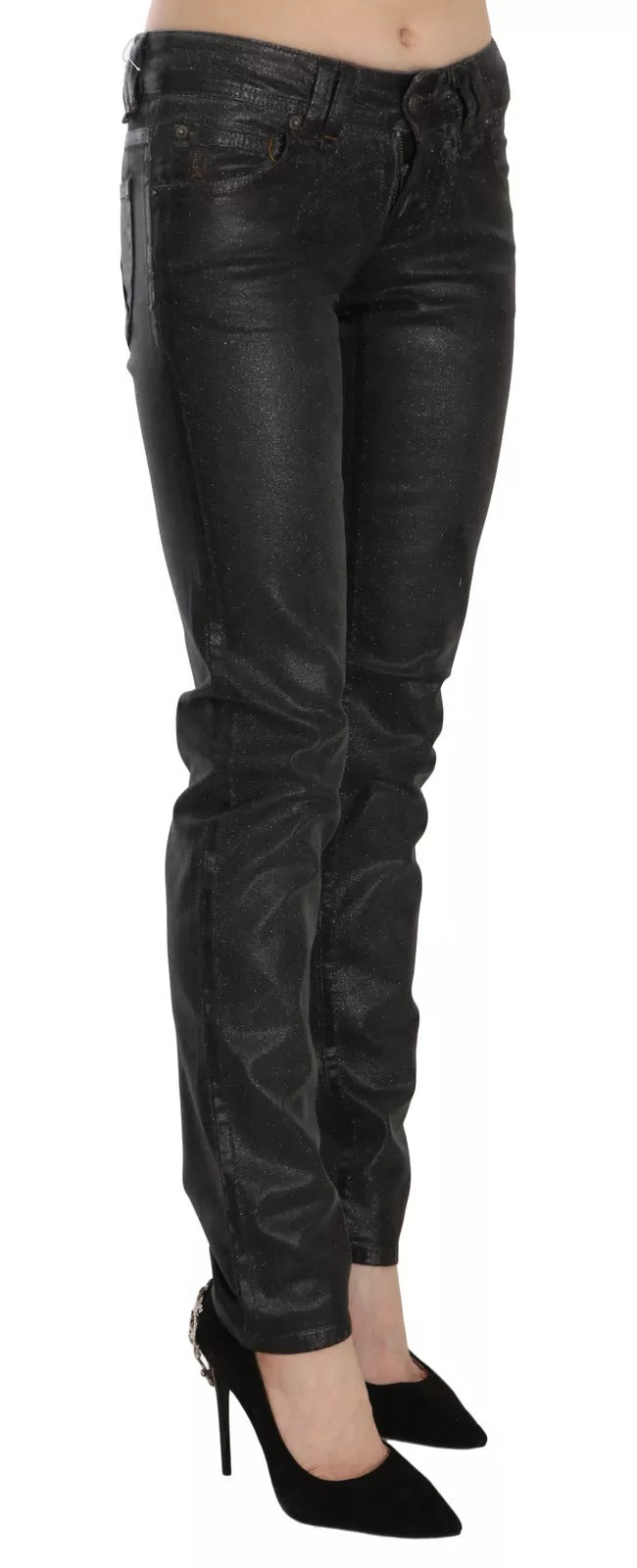 Pantalons en jean John Galliano, taille basse, coupe droite, noir, effet délavé.